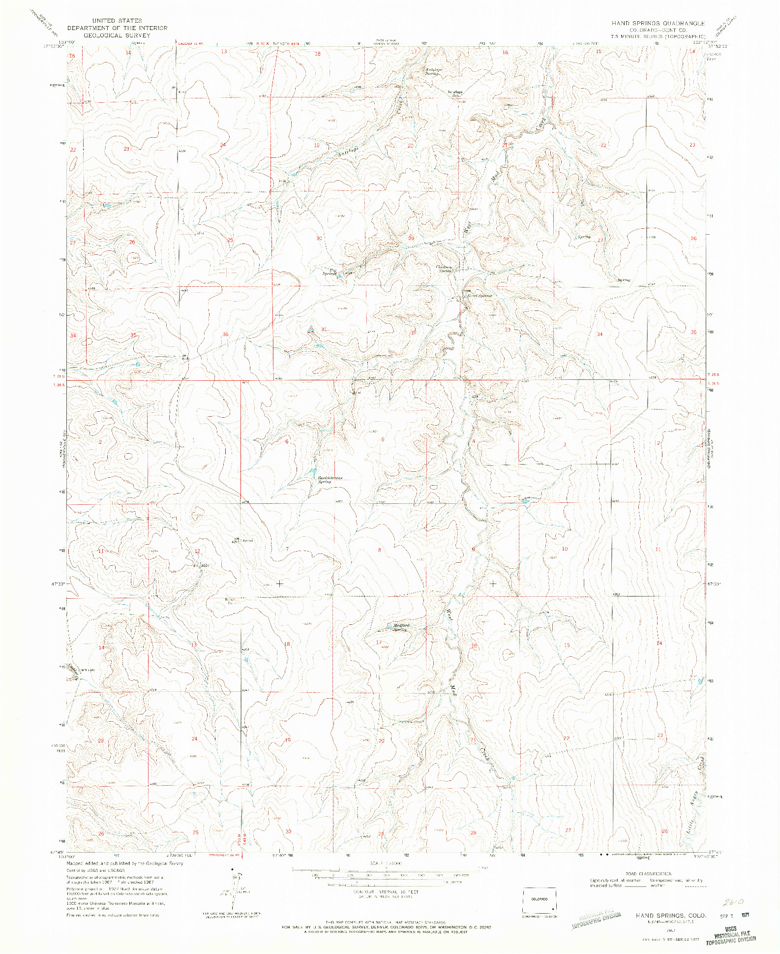 USGS 1:24000-SCALE QUADRANGLE FOR HAND SPRINGS, CO 1967