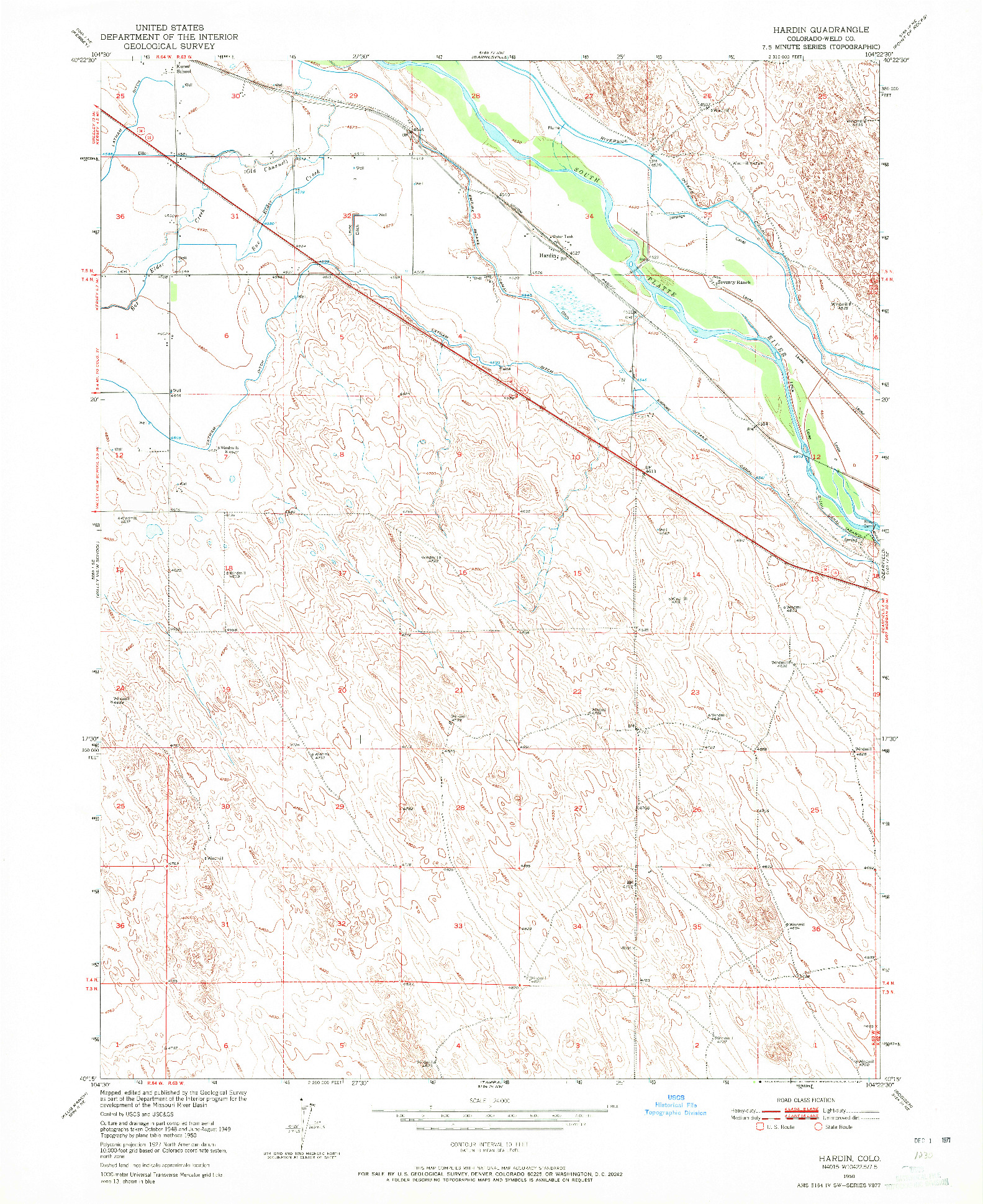 USGS 1:24000-SCALE QUADRANGLE FOR HARDIN, CO 1950