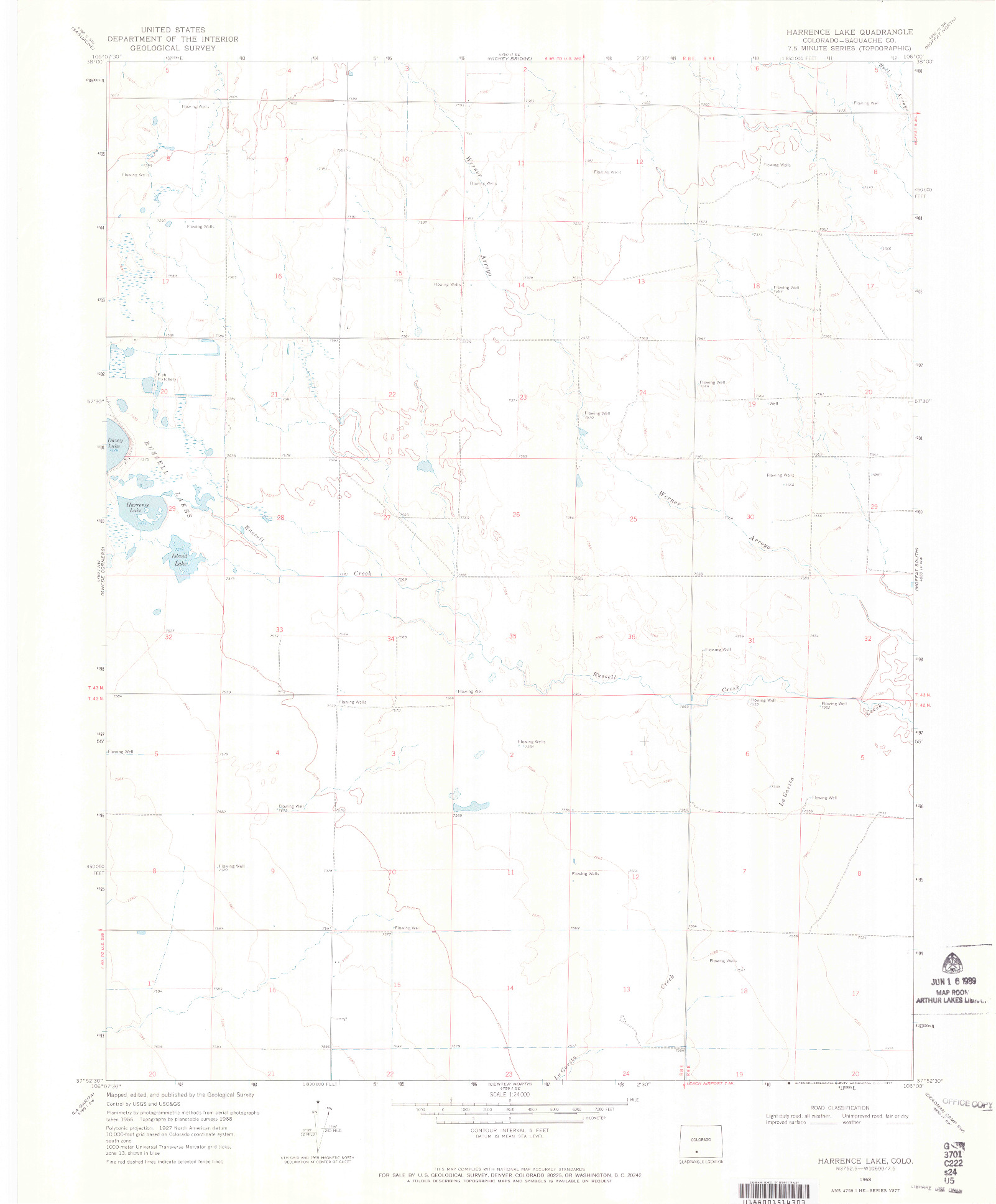 USGS 1:24000-SCALE QUADRANGLE FOR HARRENCE LAKE, CO 1968