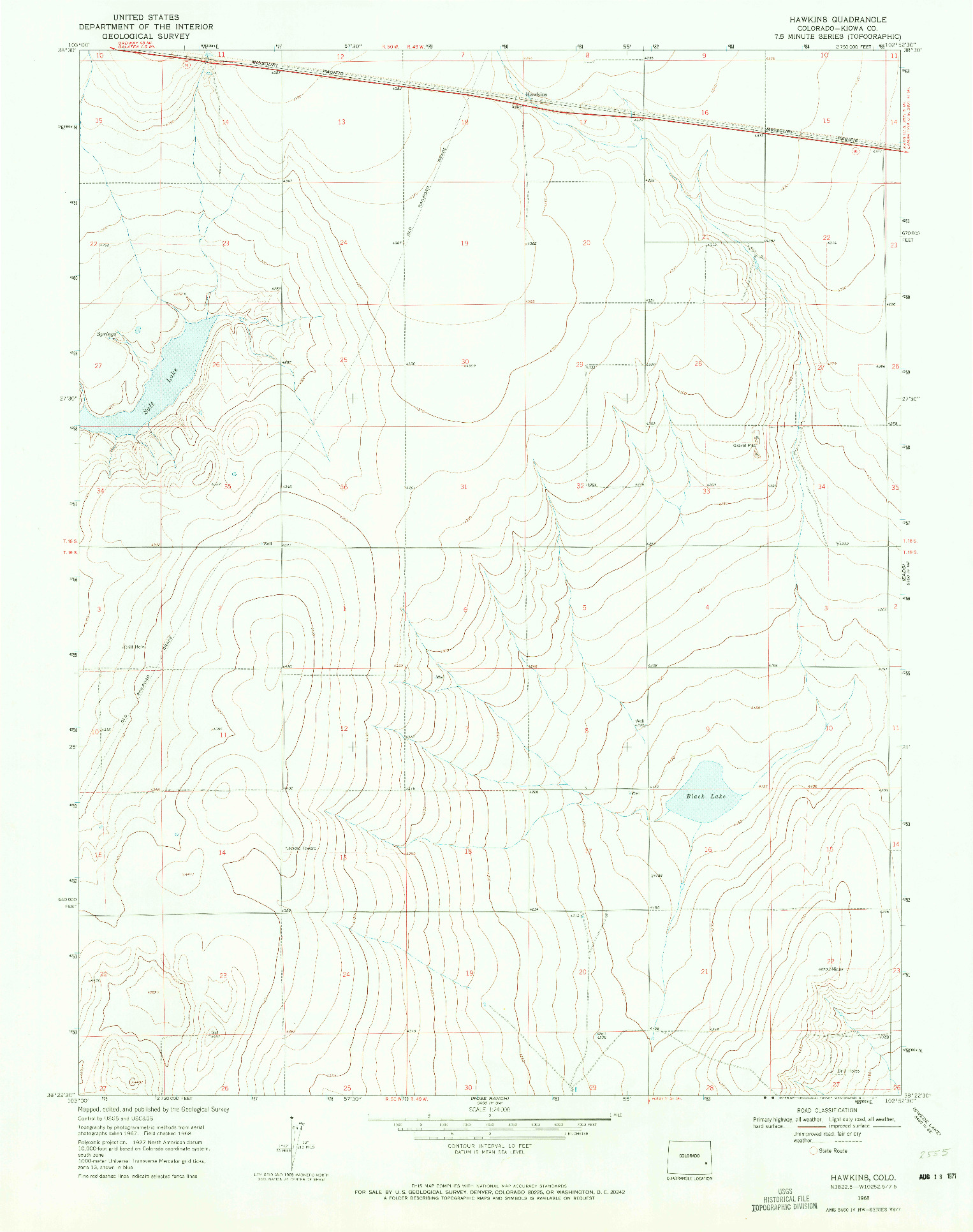 USGS 1:24000-SCALE QUADRANGLE FOR HAWKINS, CO 1968