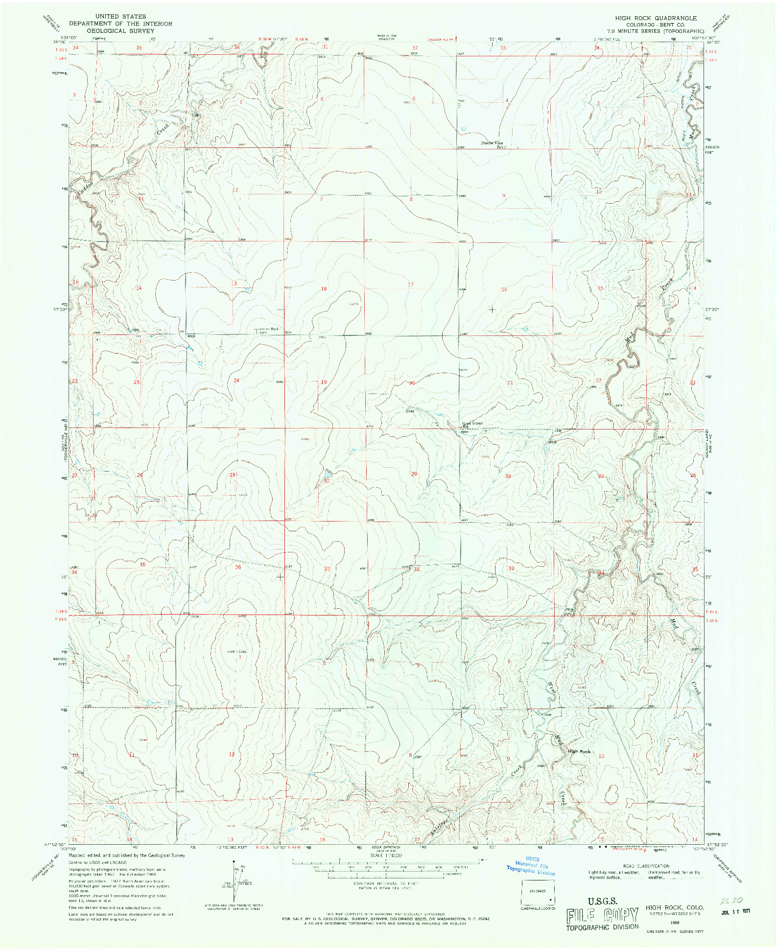 USGS 1:24000-SCALE QUADRANGLE FOR HIGH ROCK, CO 1968