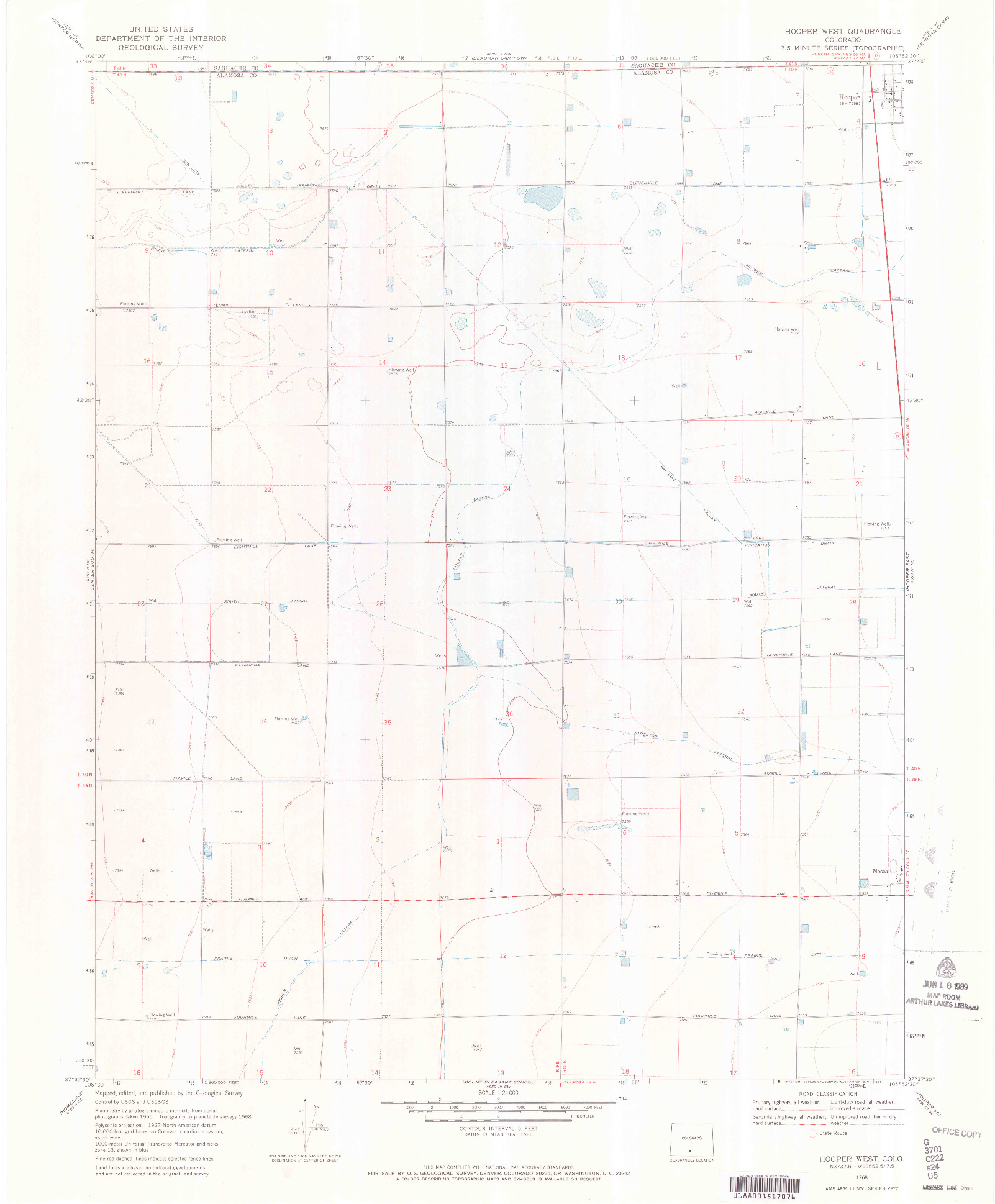 USGS 1:24000-SCALE QUADRANGLE FOR HOOPER WEST, CO 1968