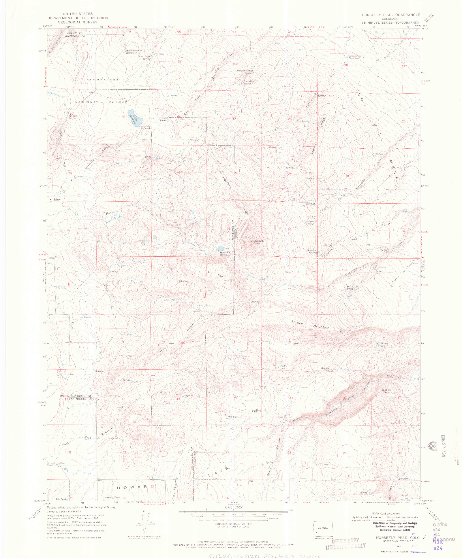 USGS 1:24000-SCALE QUADRANGLE FOR HORSEFLY PEAK, CO 1967