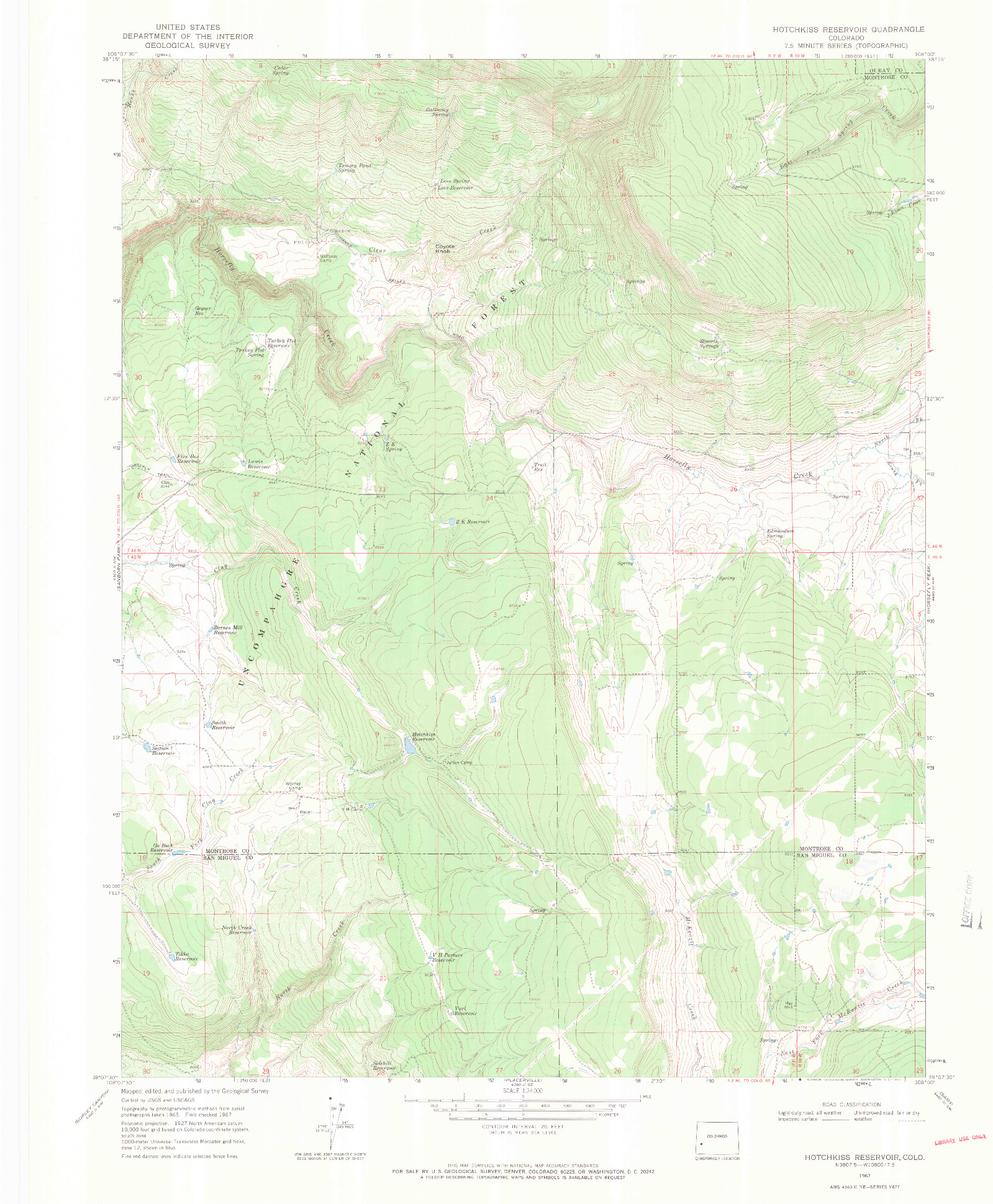 USGS 1:24000-SCALE QUADRANGLE FOR HOTCHKISS RESERVOIR, CO 1967
