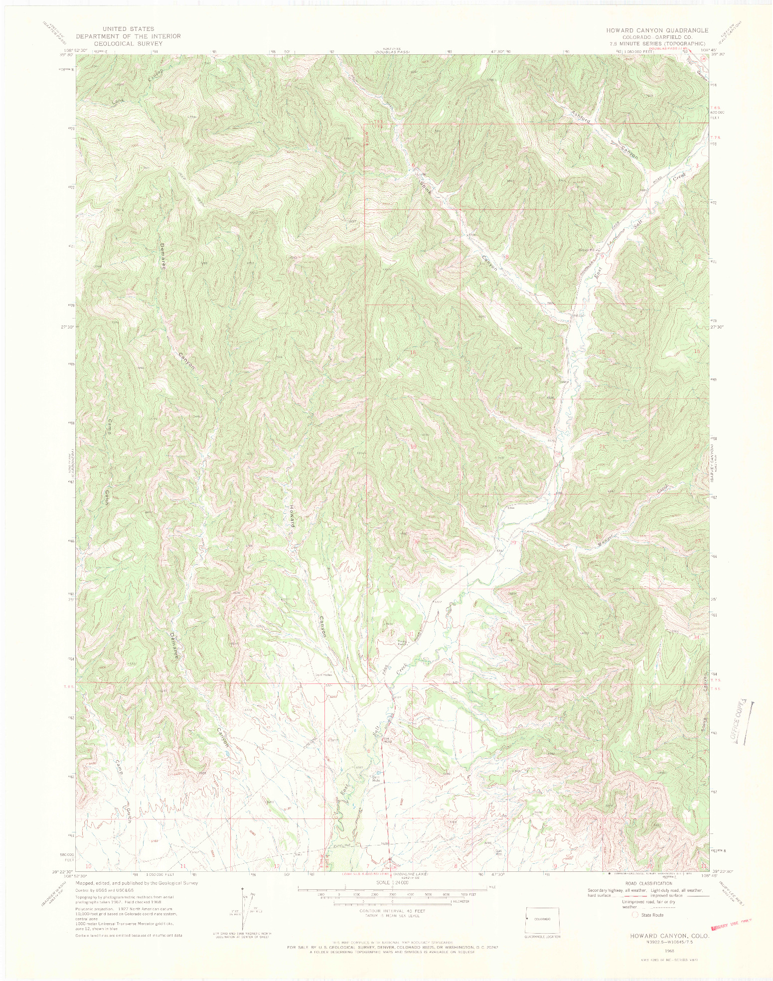 USGS 1:24000-SCALE QUADRANGLE FOR HOWARD CANYON, CO 1968