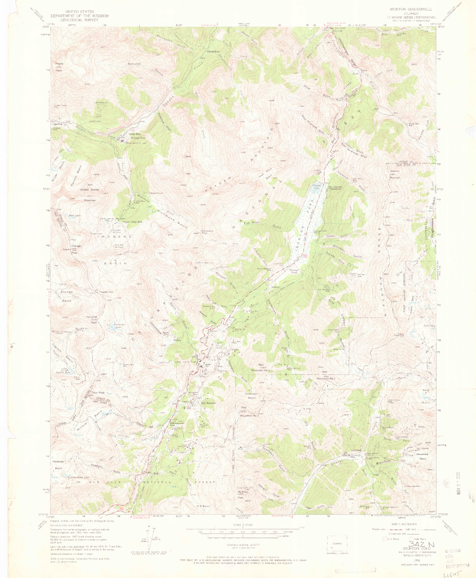 USGS 1:24000-SCALE QUADRANGLE FOR IRONTON, CO 1955