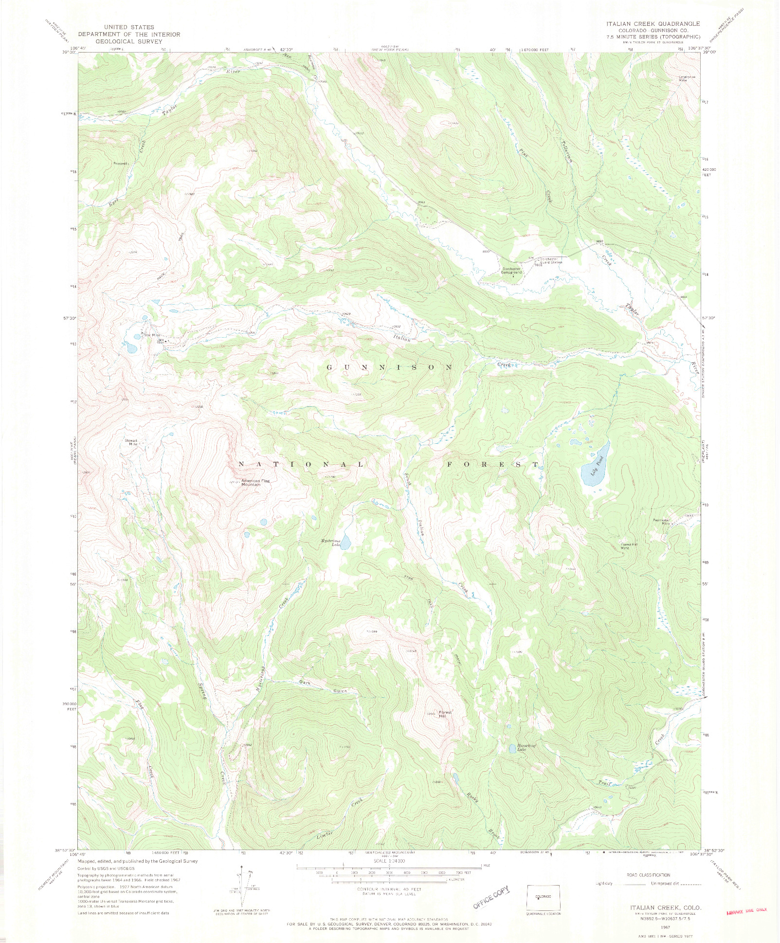 USGS 1:24000-SCALE QUADRANGLE FOR ITALIAN CREEK, CO 1967