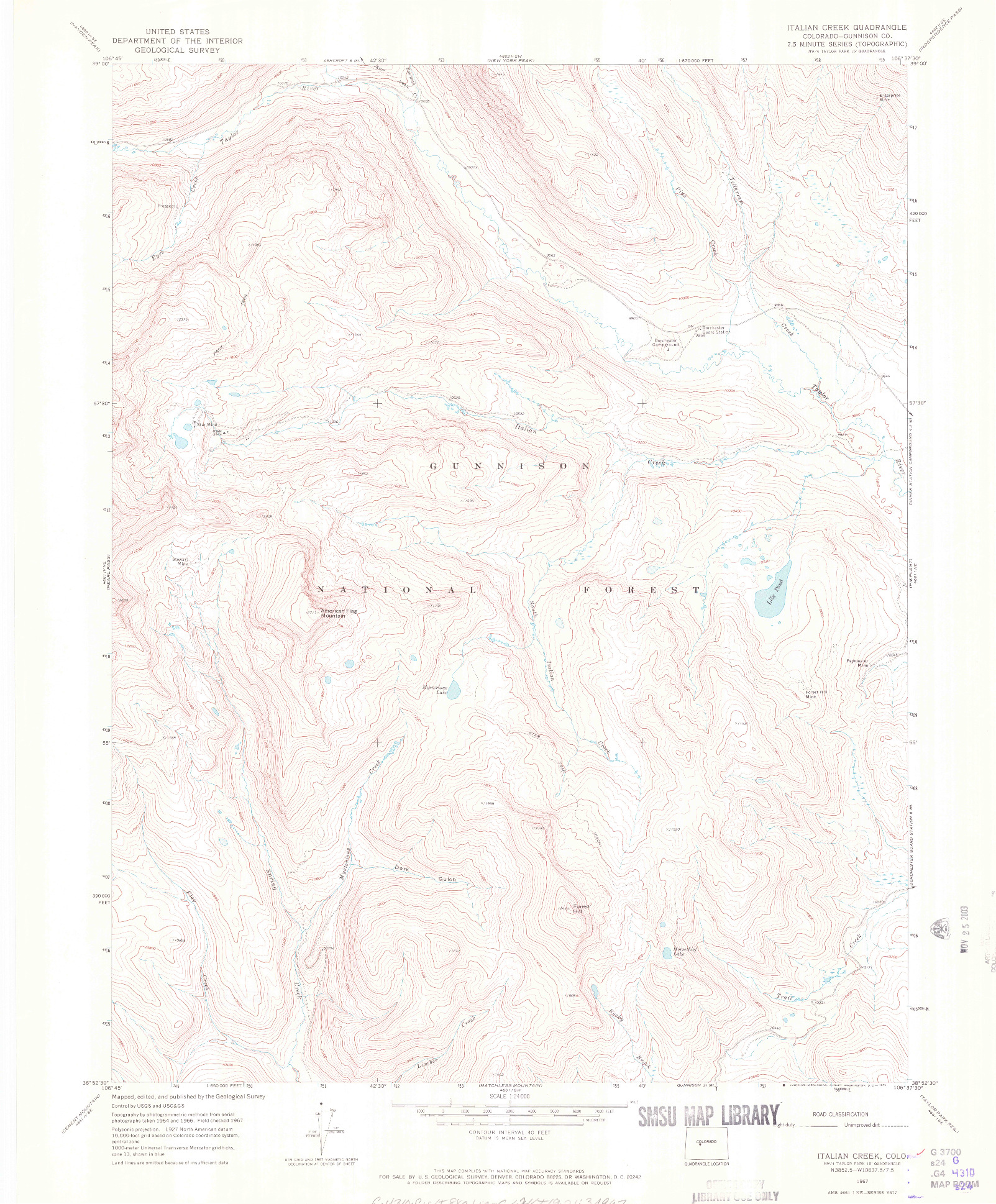 USGS 1:24000-SCALE QUADRANGLE FOR ITALIAN CREEK, CO 1967