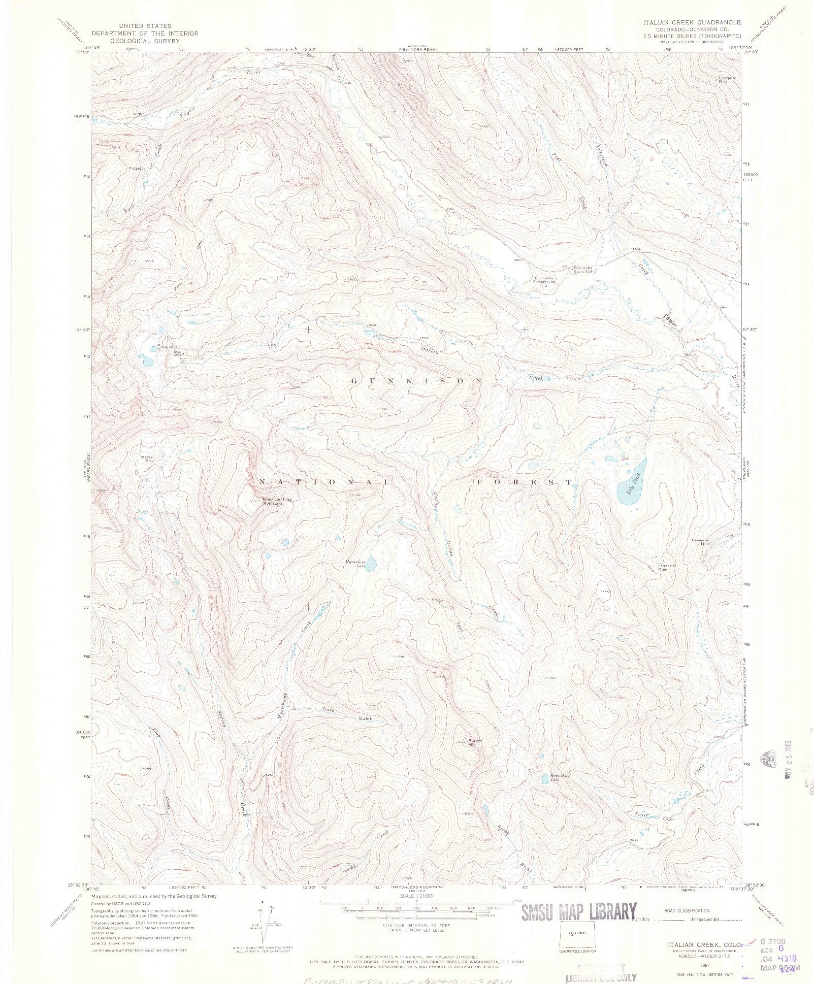 USGS 1:24000-SCALE QUADRANGLE FOR ITALIAN CREEK, CO 1967