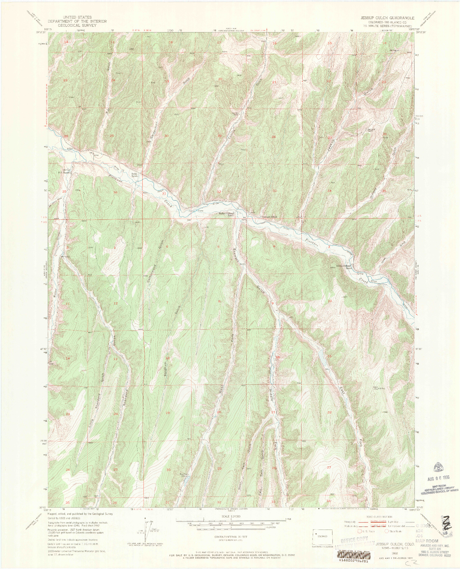 USGS 1:24000-SCALE QUADRANGLE FOR JESSUP GULCH, CO 1952