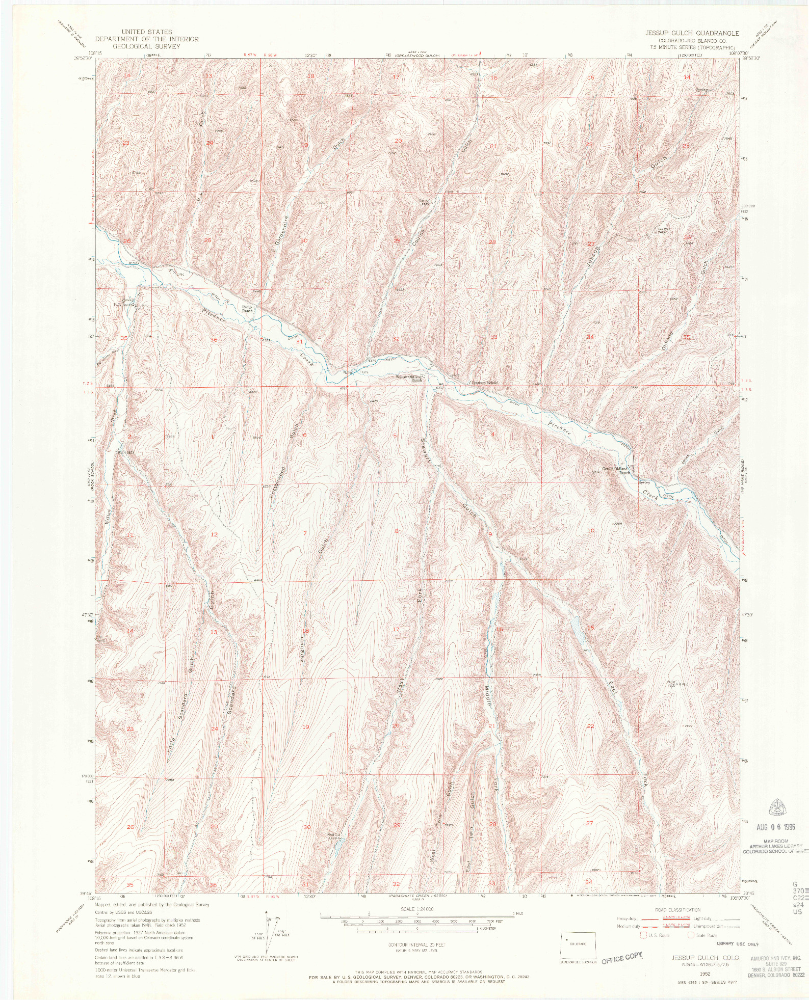 USGS 1:24000-SCALE QUADRANGLE FOR JESSUP GULCH, CO 1952