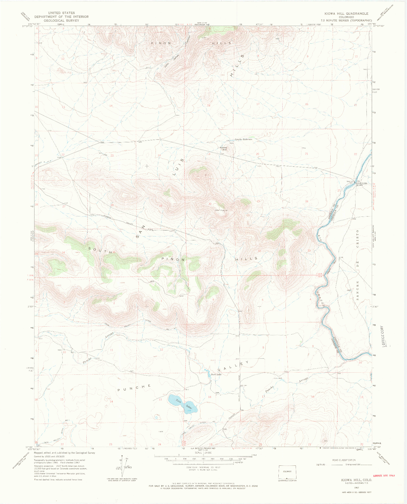 USGS 1:24000-SCALE QUADRANGLE FOR KIOWA HILL, CO 1967