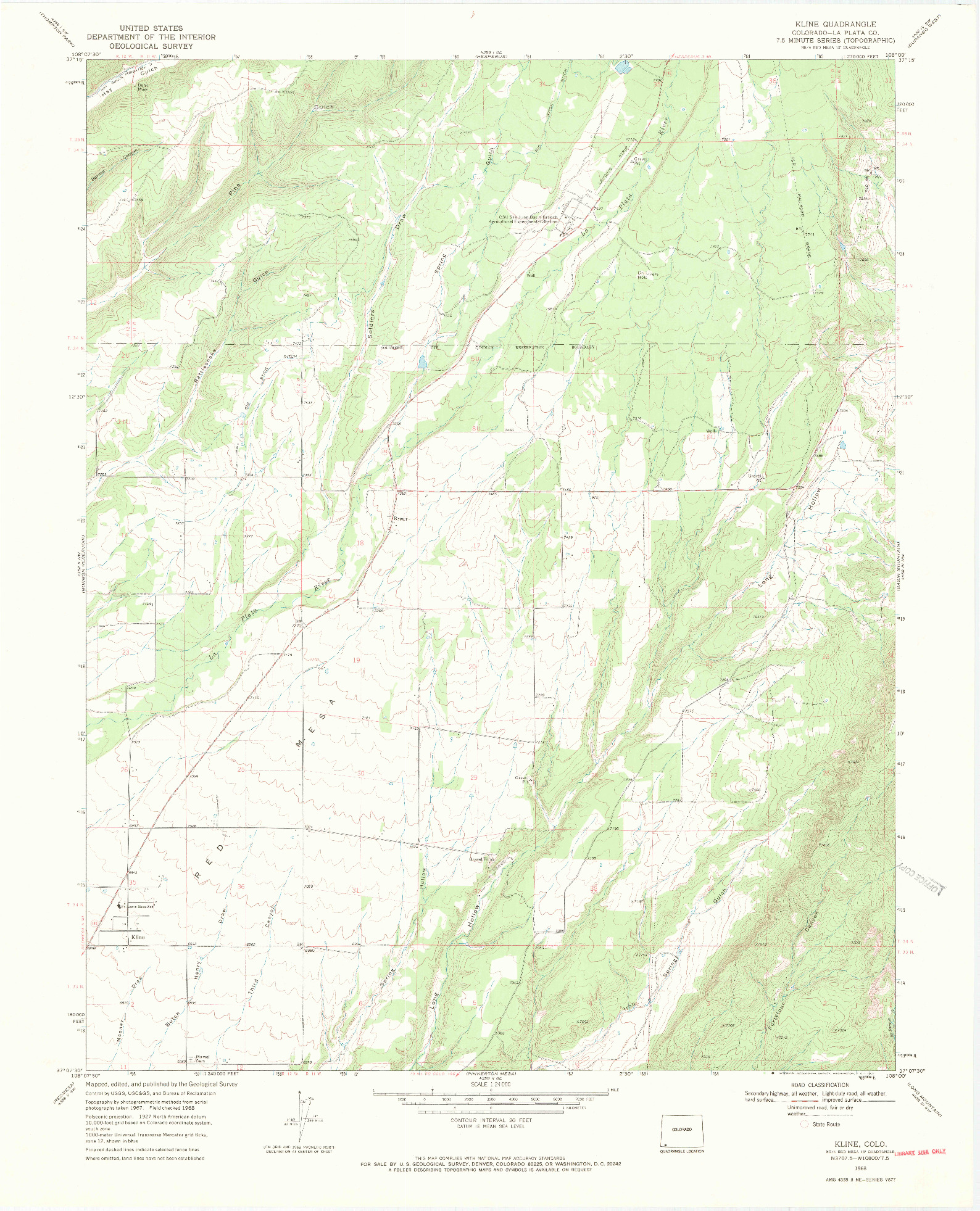 USGS 1:24000-SCALE QUADRANGLE FOR KLINE, CO 1968