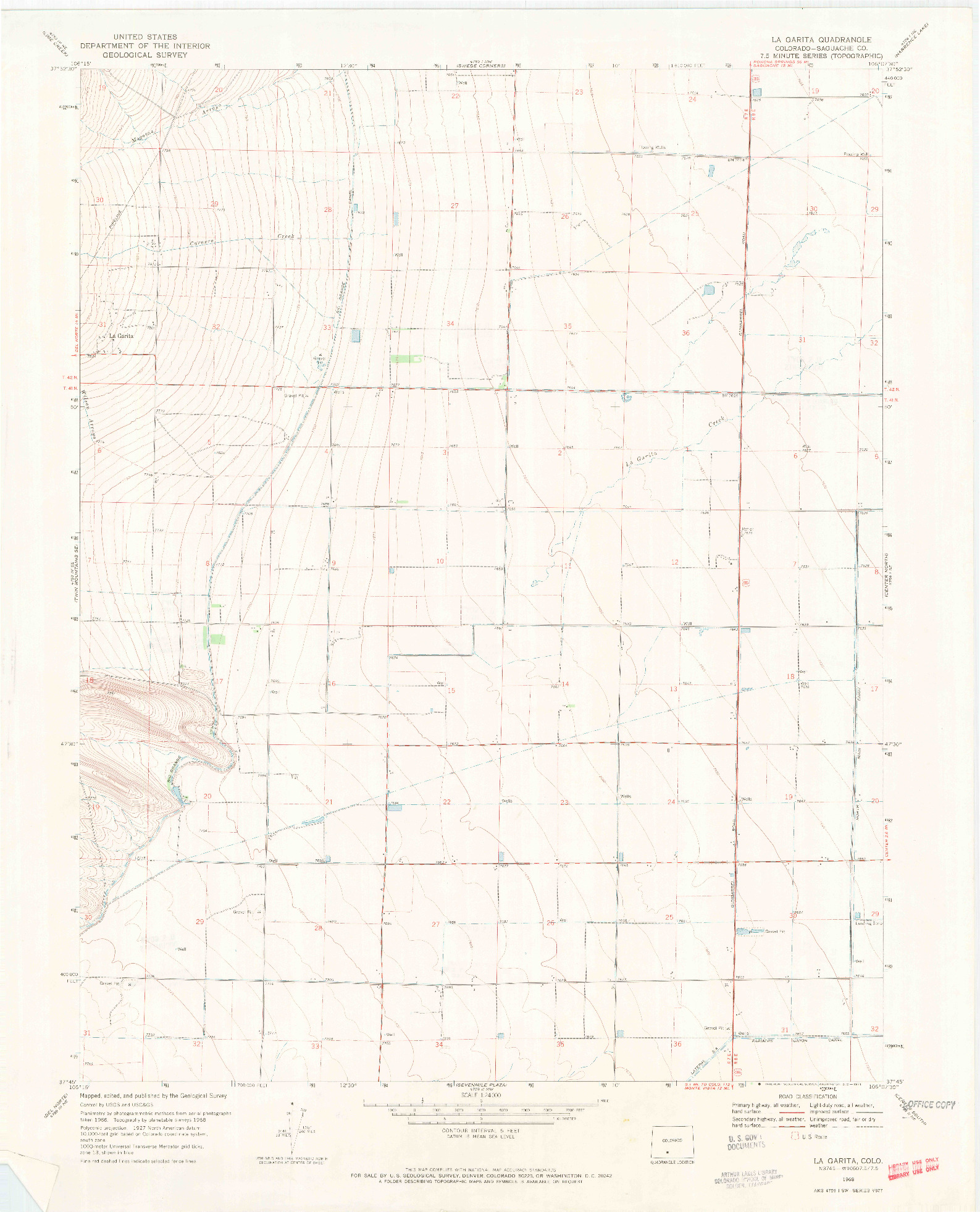 USGS 1:24000-SCALE QUADRANGLE FOR LA GARITA, CO 1968