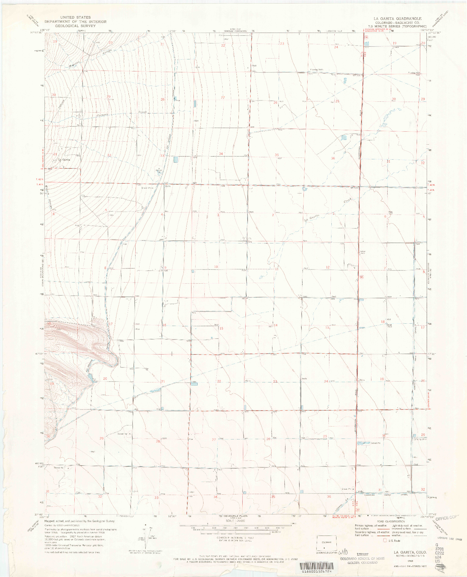USGS 1:24000-SCALE QUADRANGLE FOR LA GARITA, CO 1968