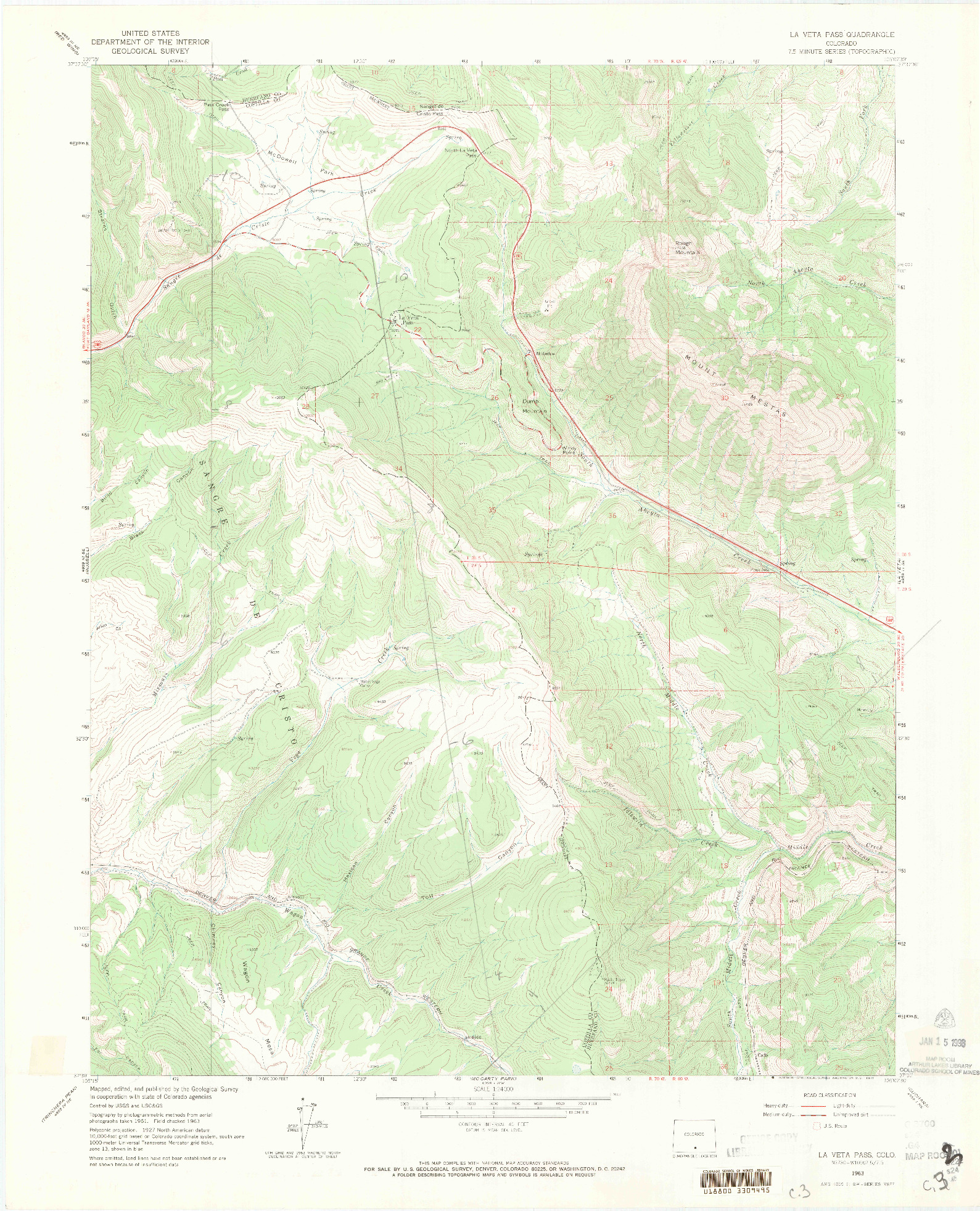 USGS 1:24000-SCALE QUADRANGLE FOR LA VETA PASS, CO 1963