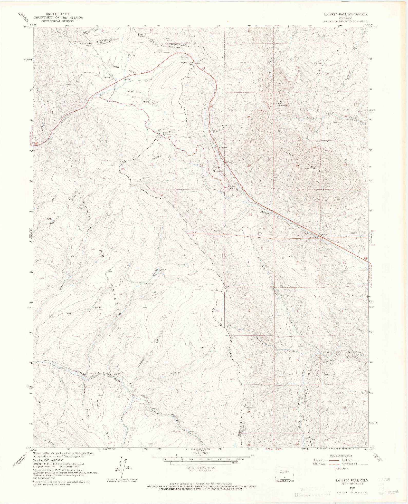 USGS 1:24000-SCALE QUADRANGLE FOR LA VETA PASS, CO 1963