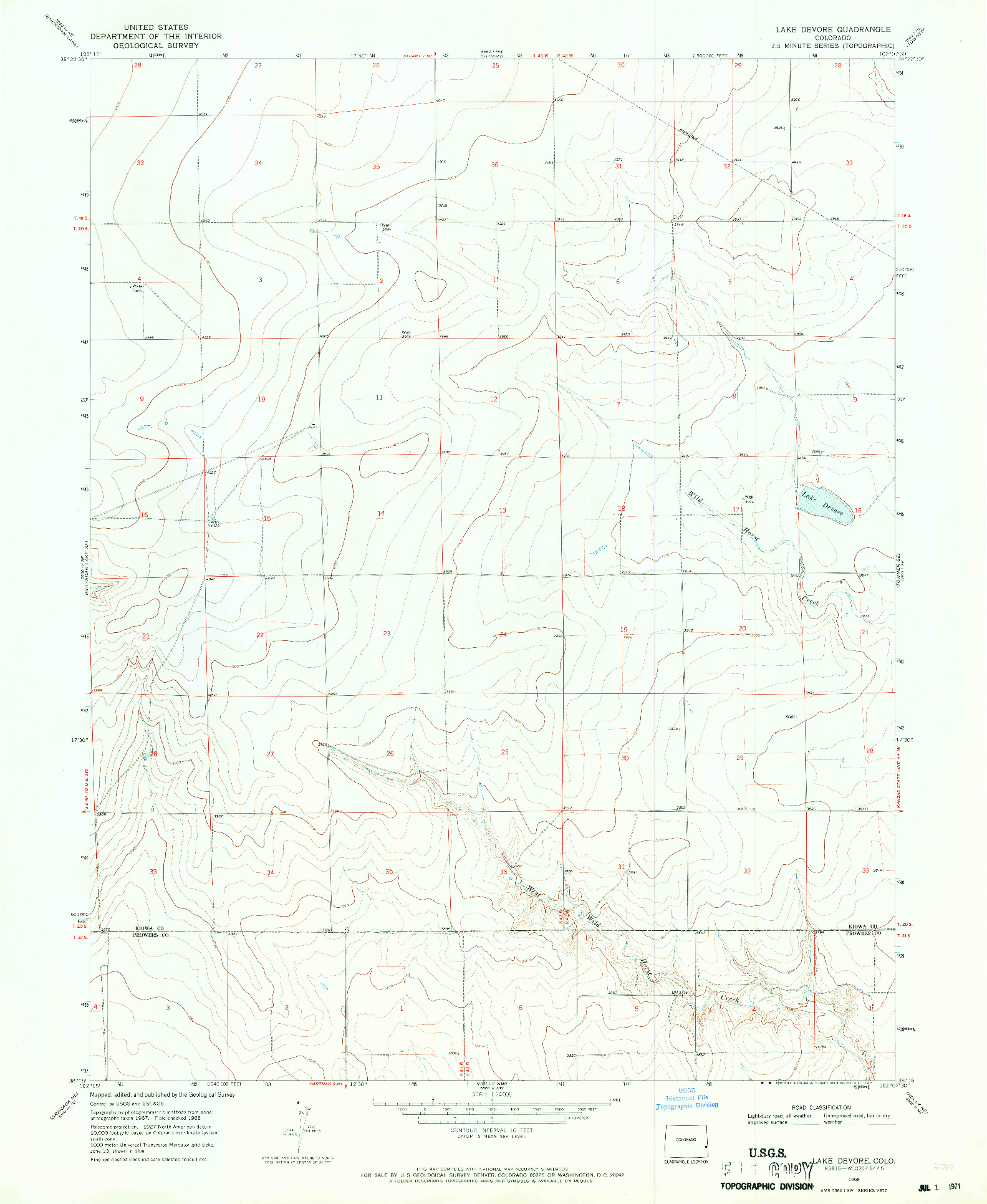 USGS 1:24000-SCALE QUADRANGLE FOR LAKE DEVORE, CO 1968