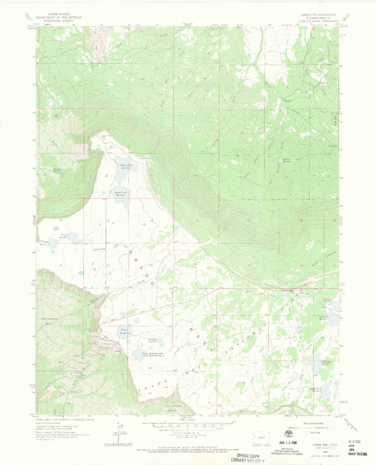 USGS 1:24000-SCALE QUADRANGLE FOR LANDS END, CO 1962