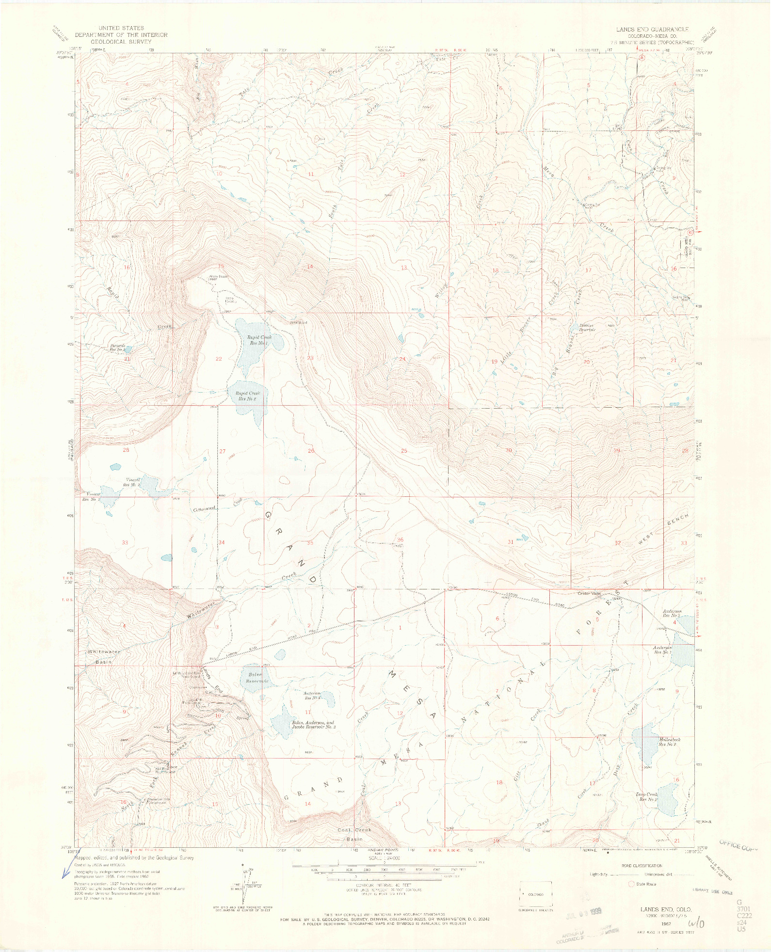 USGS 1:24000-SCALE QUADRANGLE FOR LANDS END, CO 1962