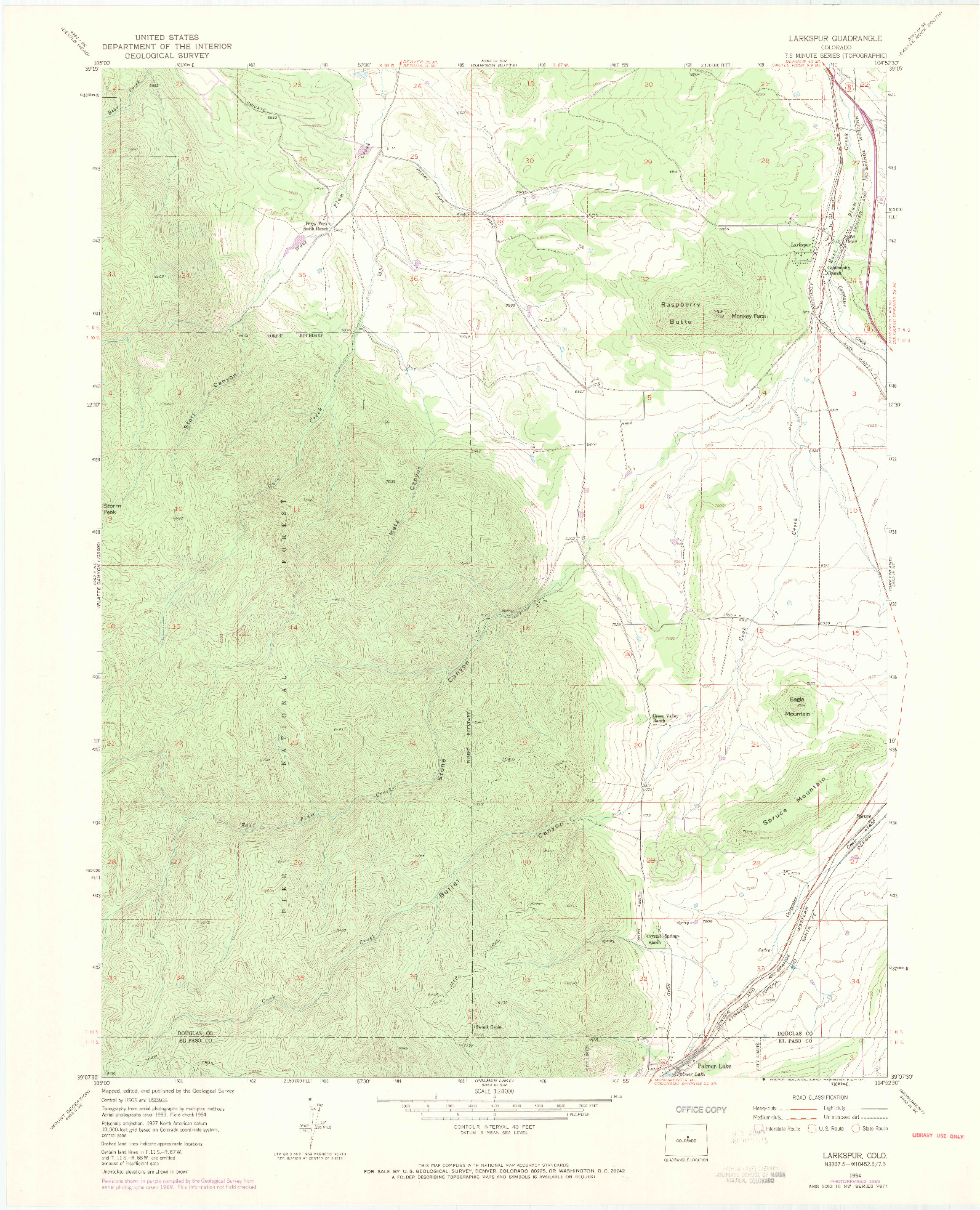 USGS 1:24000-SCALE QUADRANGLE FOR LARKSPUR, CO 1954