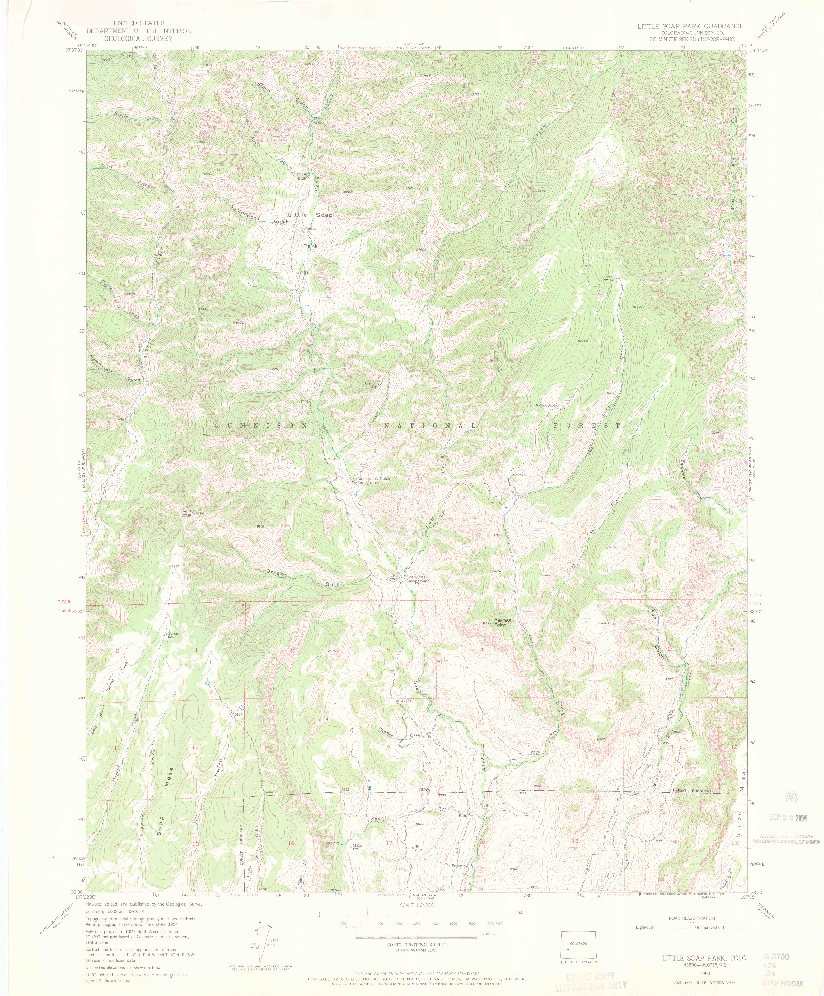 USGS 1:24000-SCALE QUADRANGLE FOR LITTLE SOAP PARK, CO 1954