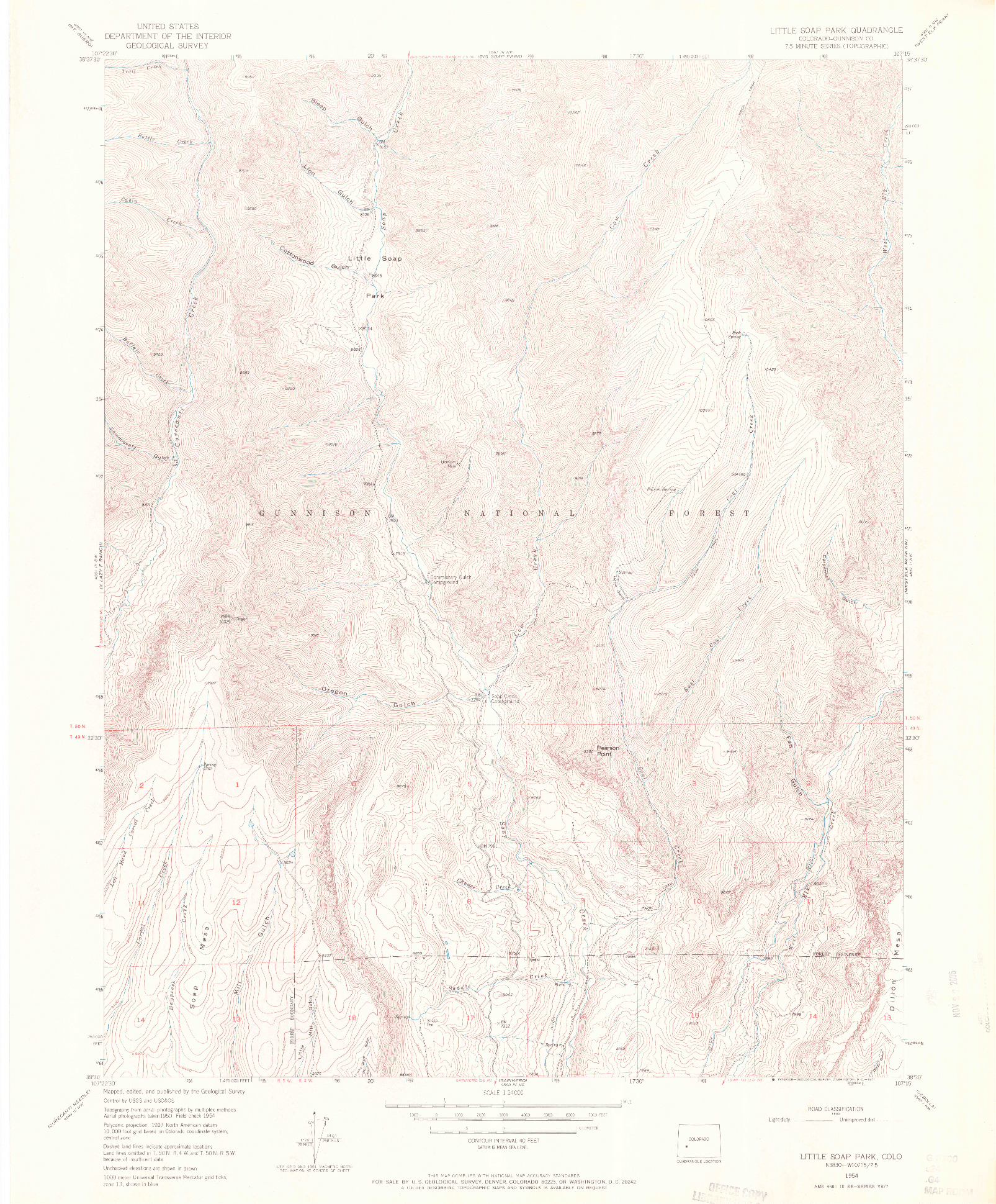 USGS 1:24000-SCALE QUADRANGLE FOR LITTLE SOAP PARK, CO 1954