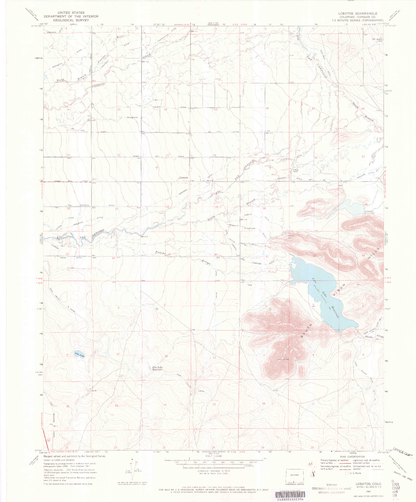 USGS 1:24000-SCALE QUADRANGLE FOR LOBATOS, CO 1967