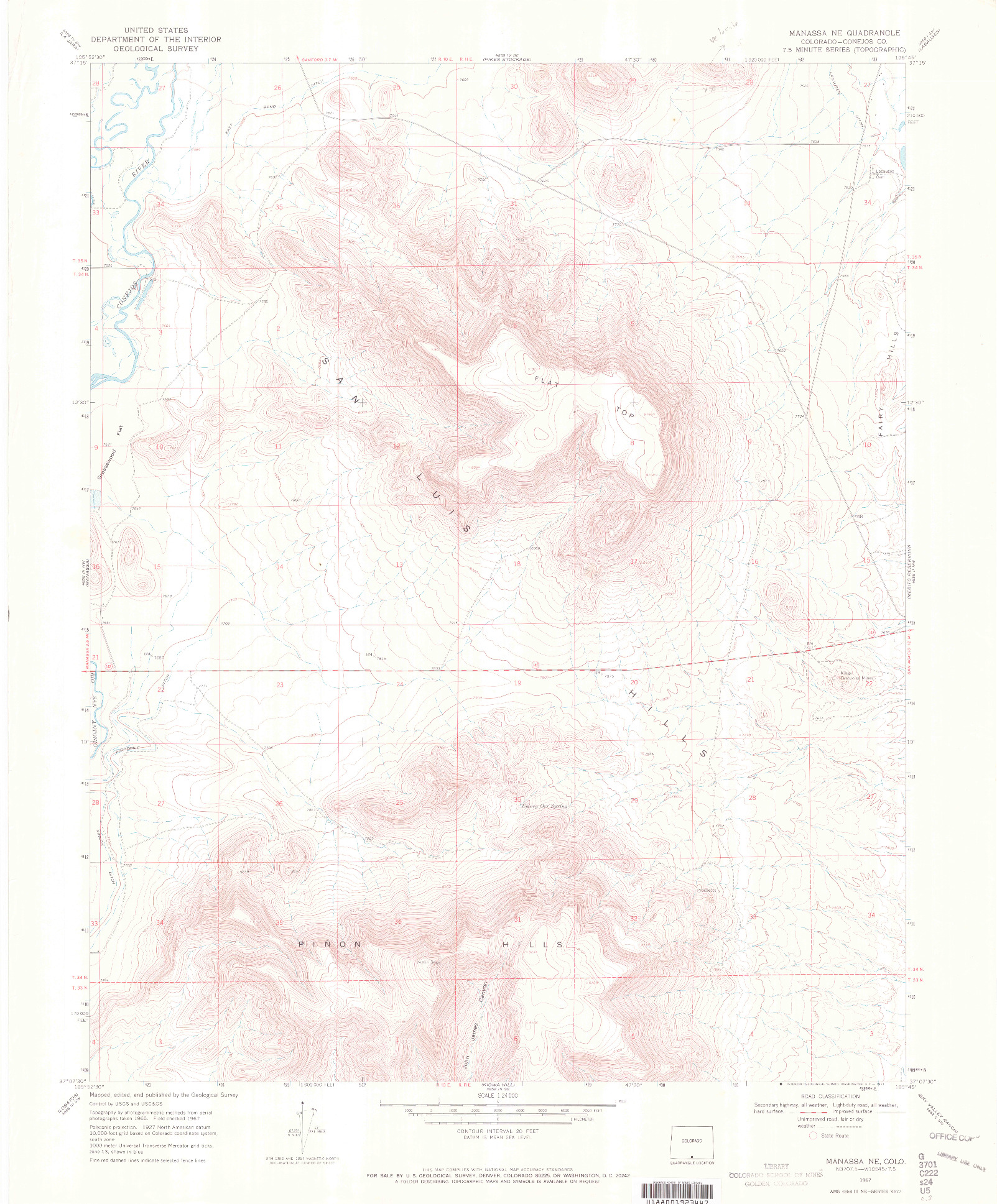 USGS 1:24000-SCALE QUADRANGLE FOR MANASSA NE, CO 1967