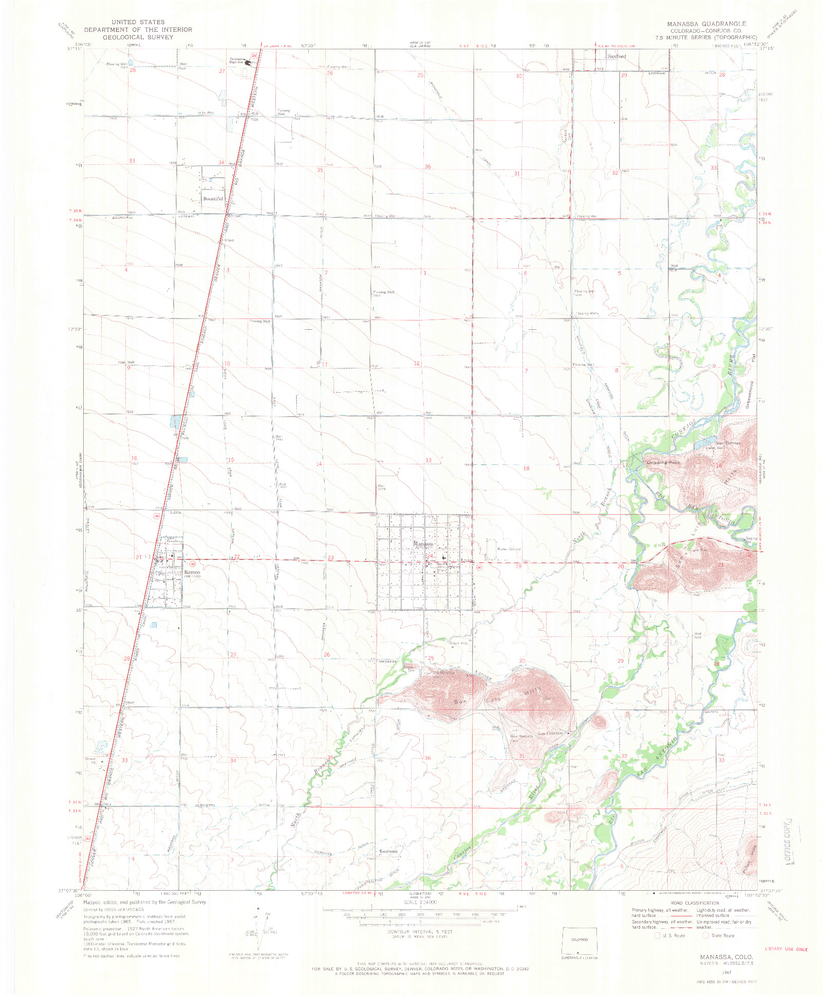 USGS 1:24000-SCALE QUADRANGLE FOR MANASSA, CO 1967
