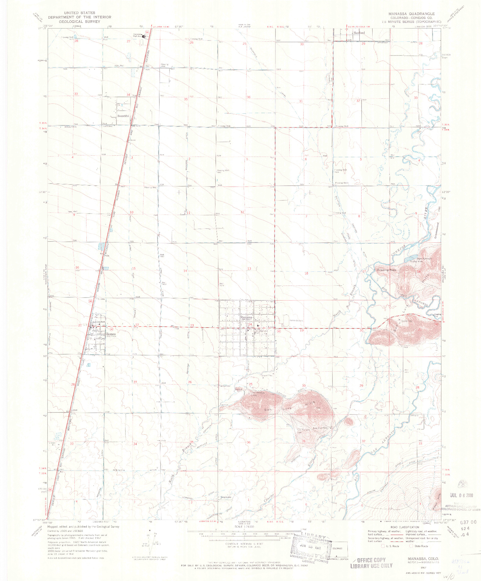 USGS 1:24000-SCALE QUADRANGLE FOR MANASSA, CO 1967