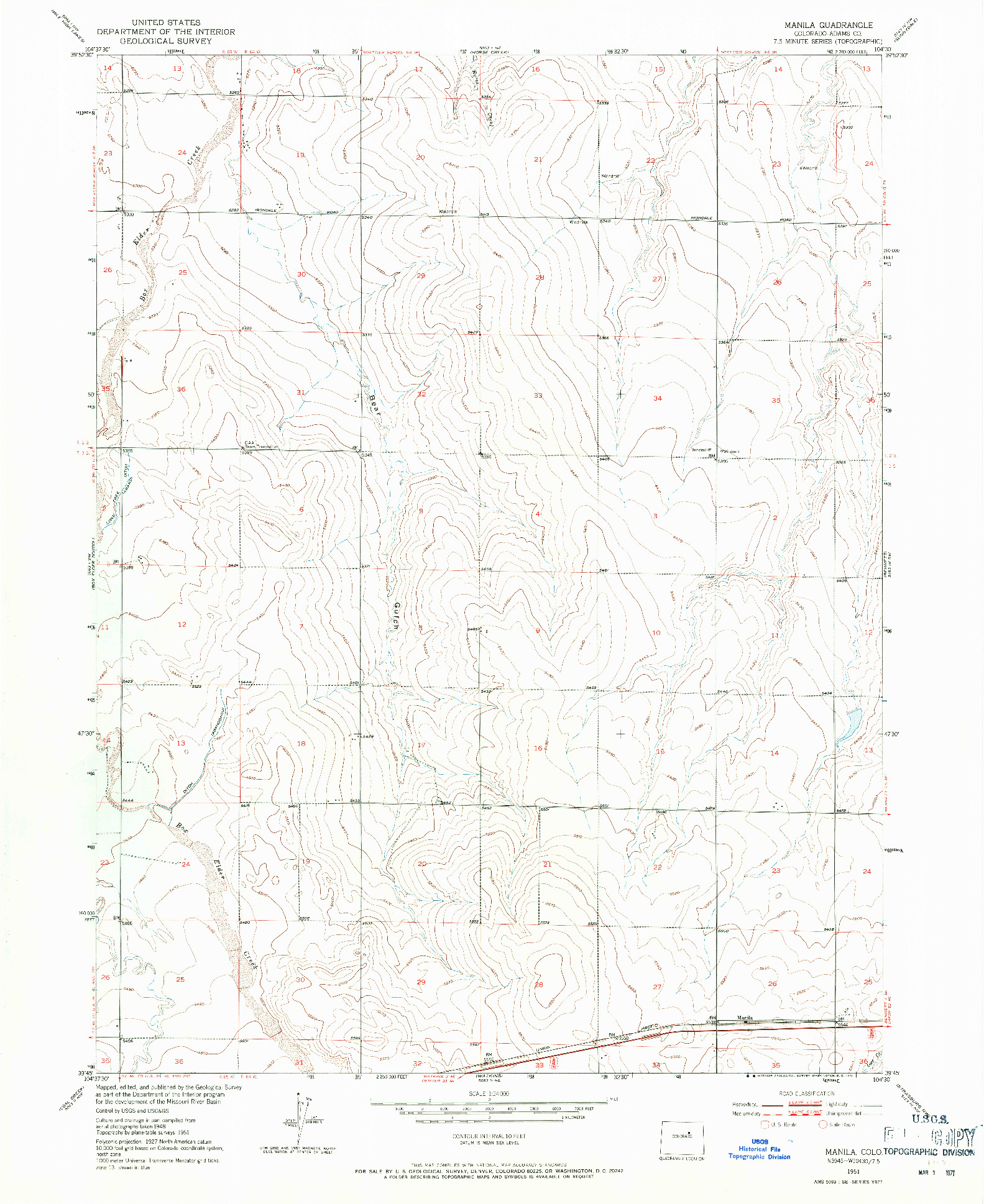 USGS 1:24000-SCALE QUADRANGLE FOR MANILA, CO 1951