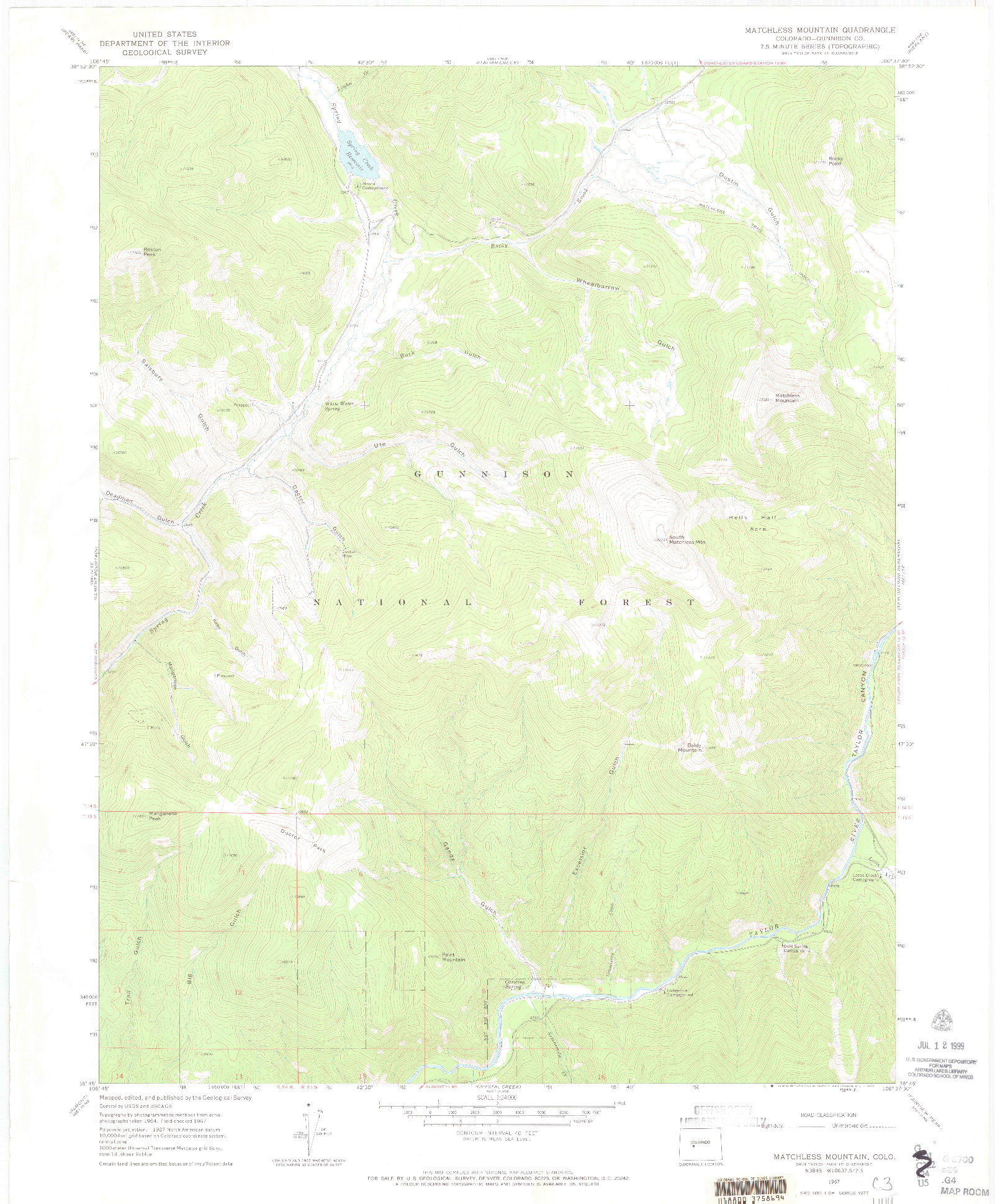 USGS 1:24000-SCALE QUADRANGLE FOR MATCHLESS MOUNTAIN, CO 1967