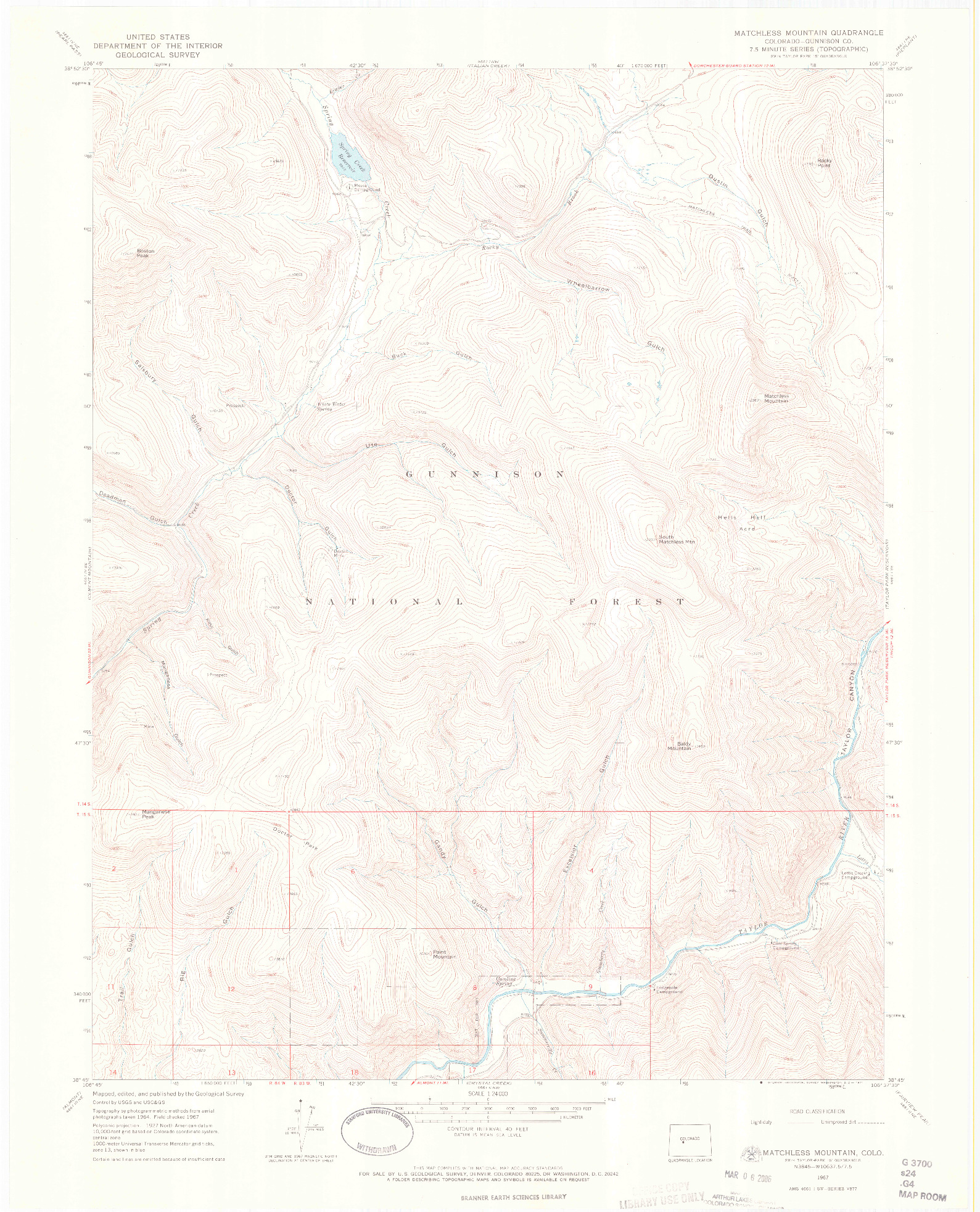 USGS 1:24000-SCALE QUADRANGLE FOR MATCHLESS MOUNTAIN, CO 1967