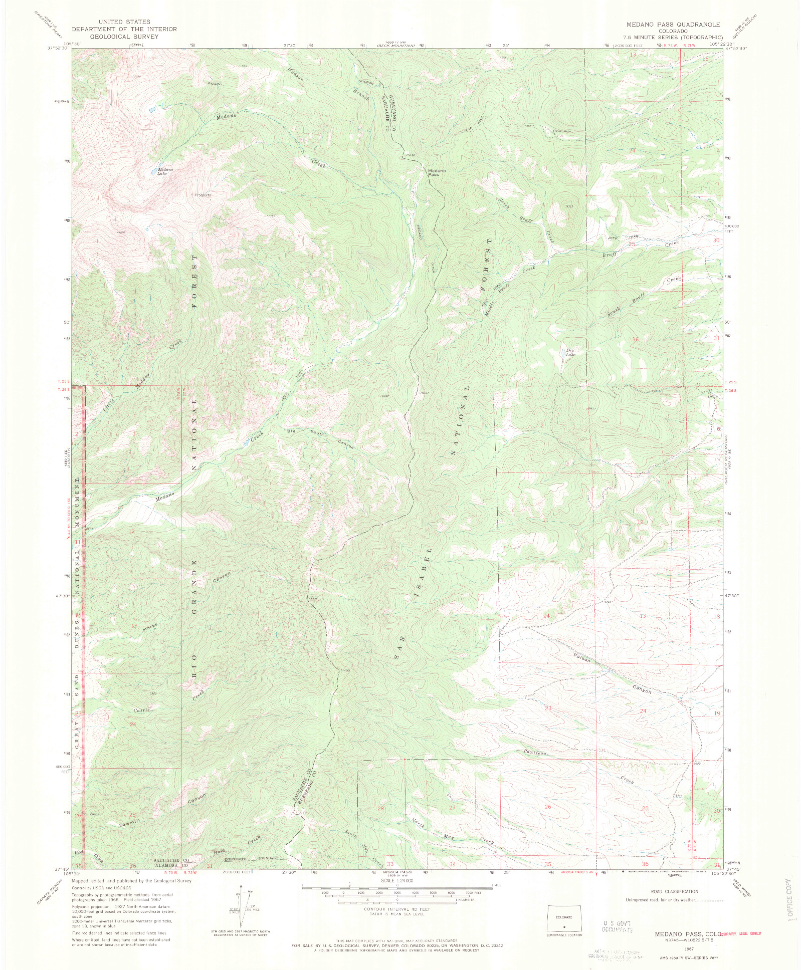 USGS 1:24000-SCALE QUADRANGLE FOR MEDANO PASS, CO 1967