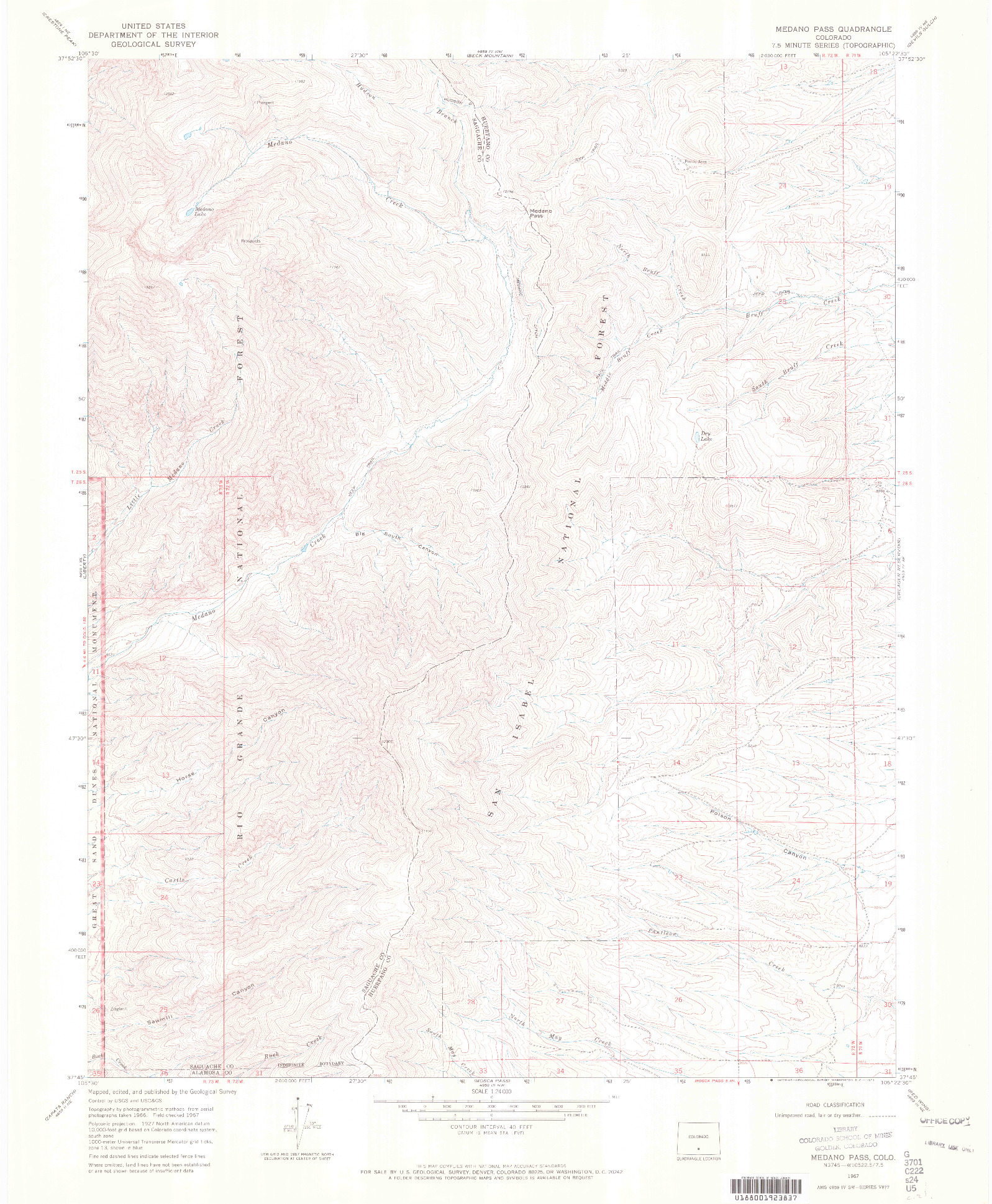 USGS 1:24000-SCALE QUADRANGLE FOR MEDANO PASS, CO 1967