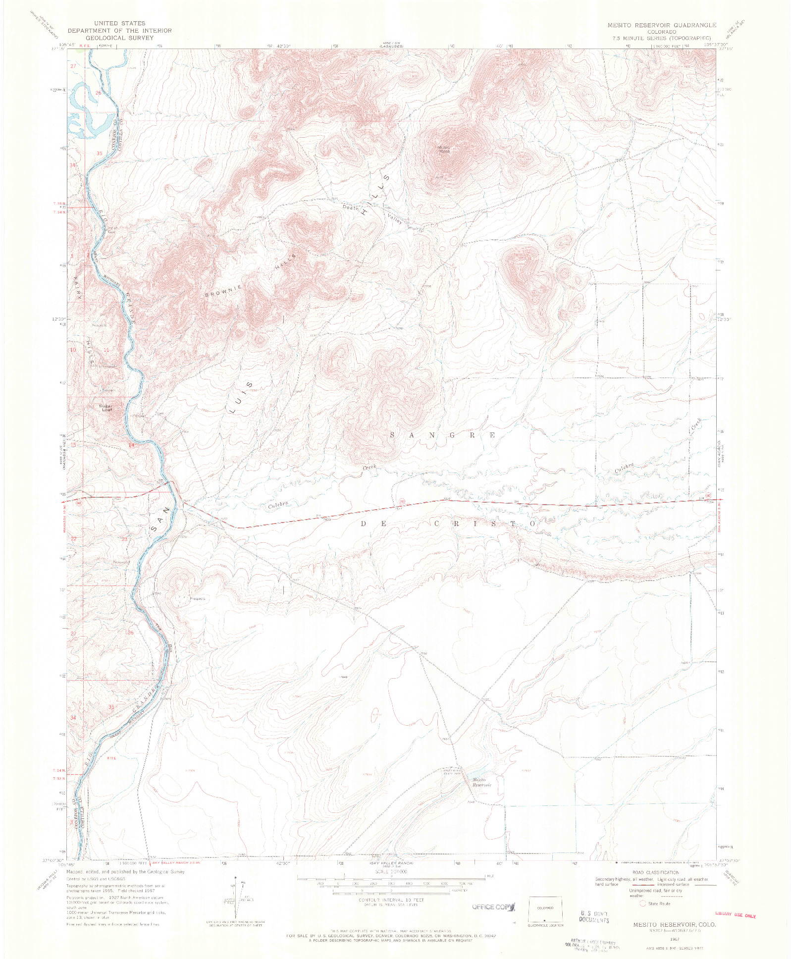 USGS 1:24000-SCALE QUADRANGLE FOR MESITO RESERVOIR, CO 1967