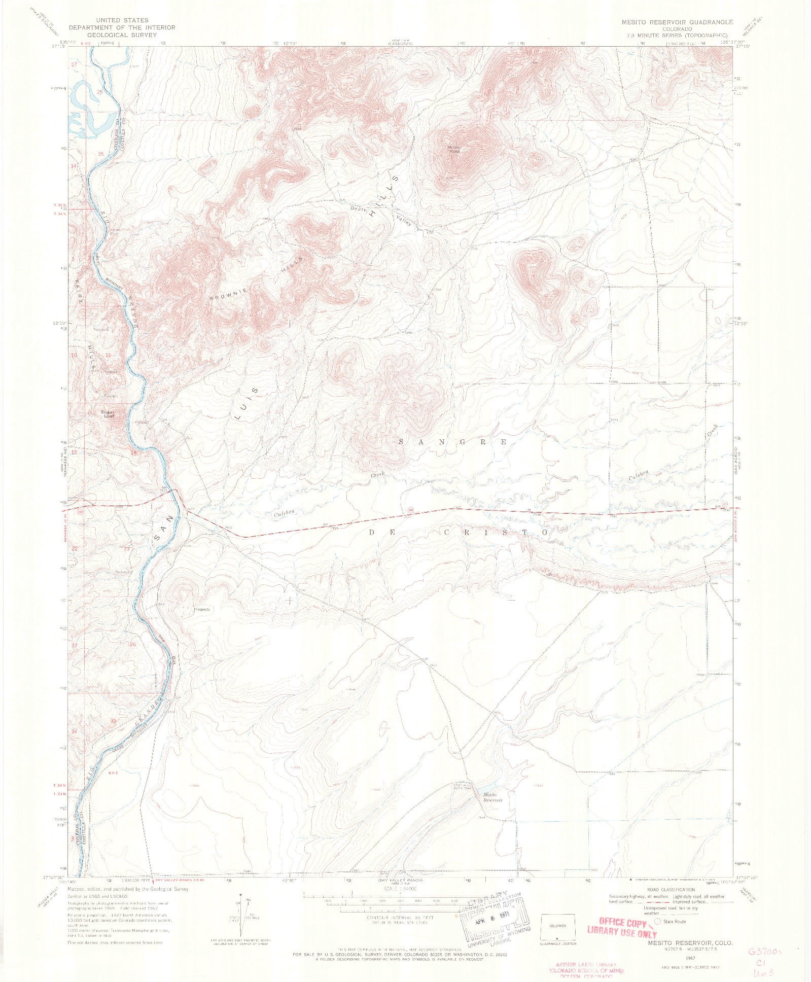 USGS 1:24000-SCALE QUADRANGLE FOR MESITO RESERVOIR, CO 1967