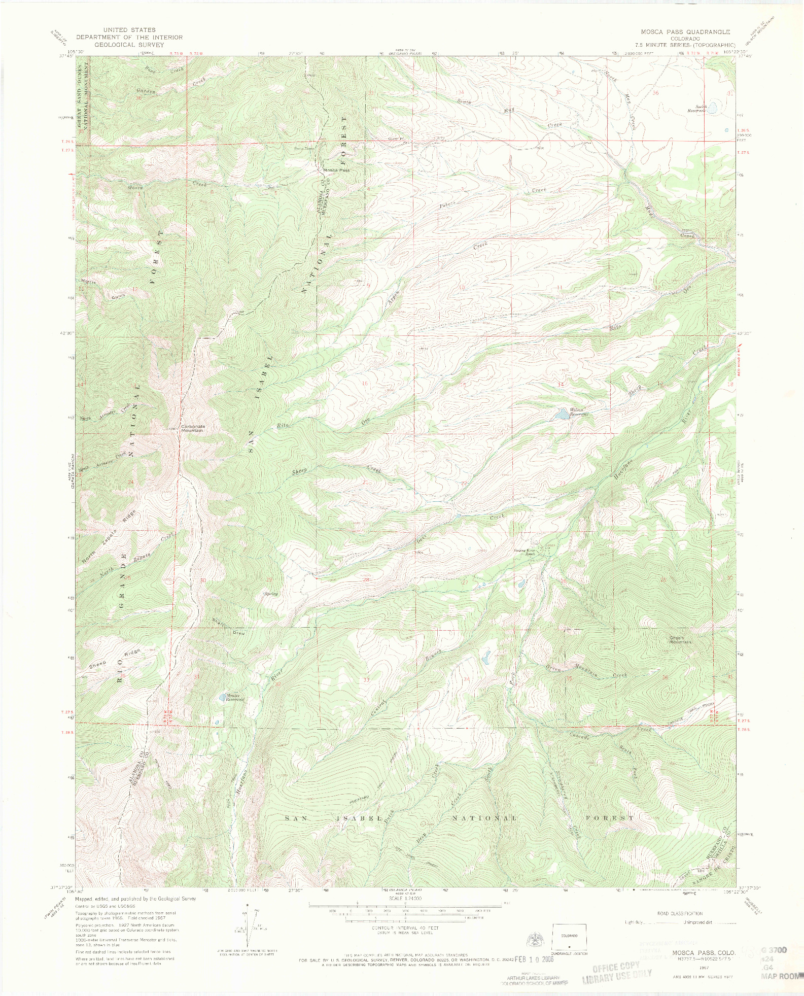 USGS 1:24000-SCALE QUADRANGLE FOR MOSCA PASS, CO 1967