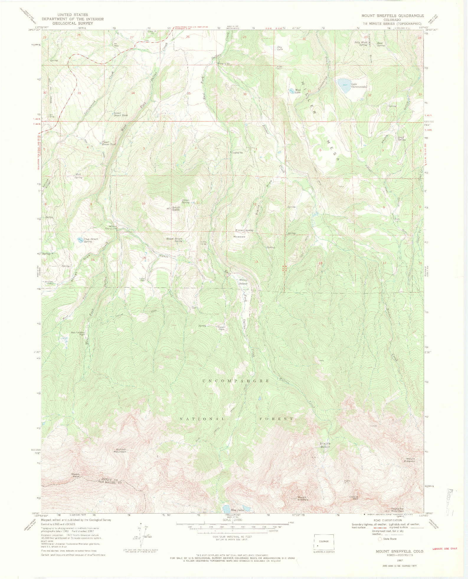 USGS 1:24000-SCALE QUADRANGLE FOR MOUNT SNEFFELS, CO 1967