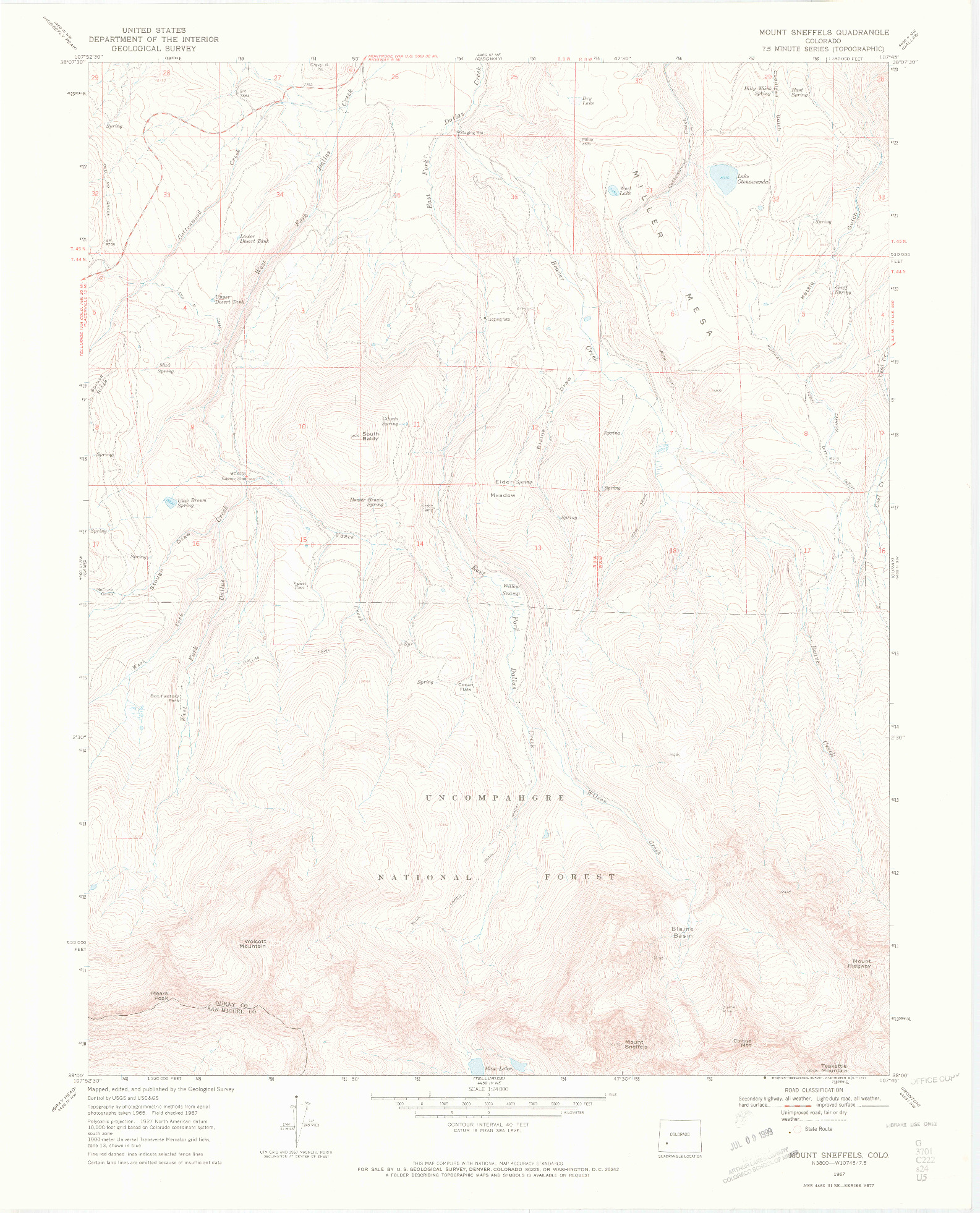 USGS 1:24000-SCALE QUADRANGLE FOR MOUNT SNEFFELS, CO 1967