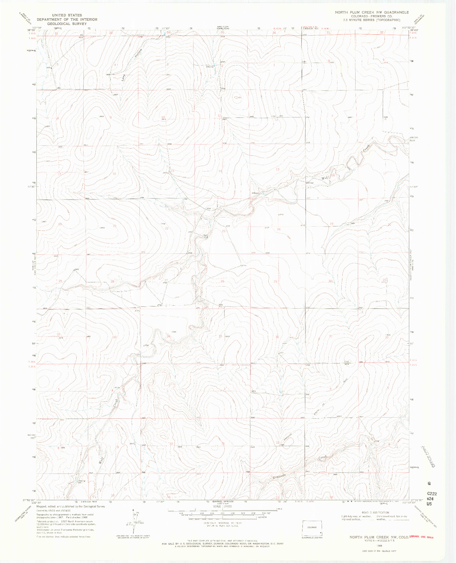 USGS 1:24000-SCALE QUADRANGLE FOR NORTH PLUM CREEK NW, CO 1968