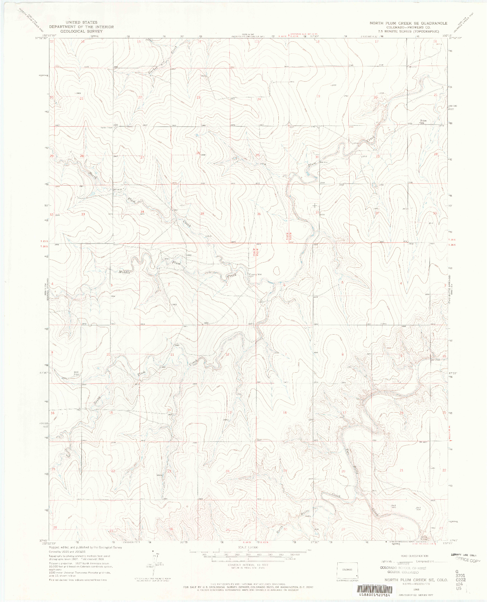 USGS 1:24000-SCALE QUADRANGLE FOR NORTH PLUM CREEK SE, CO 1968