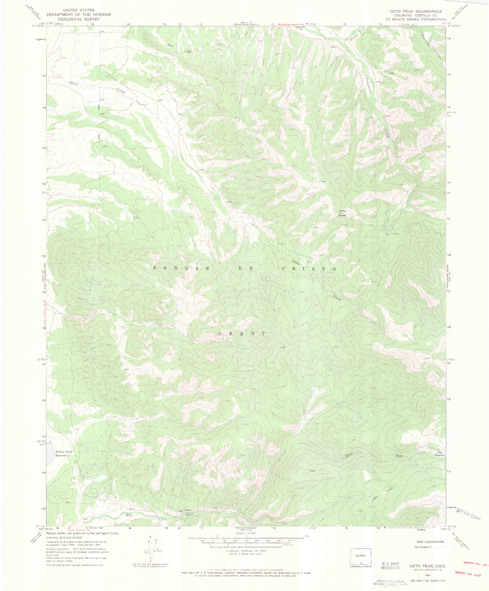 USGS 1:24000-SCALE QUADRANGLE FOR OJITO PEAK, CO 1967