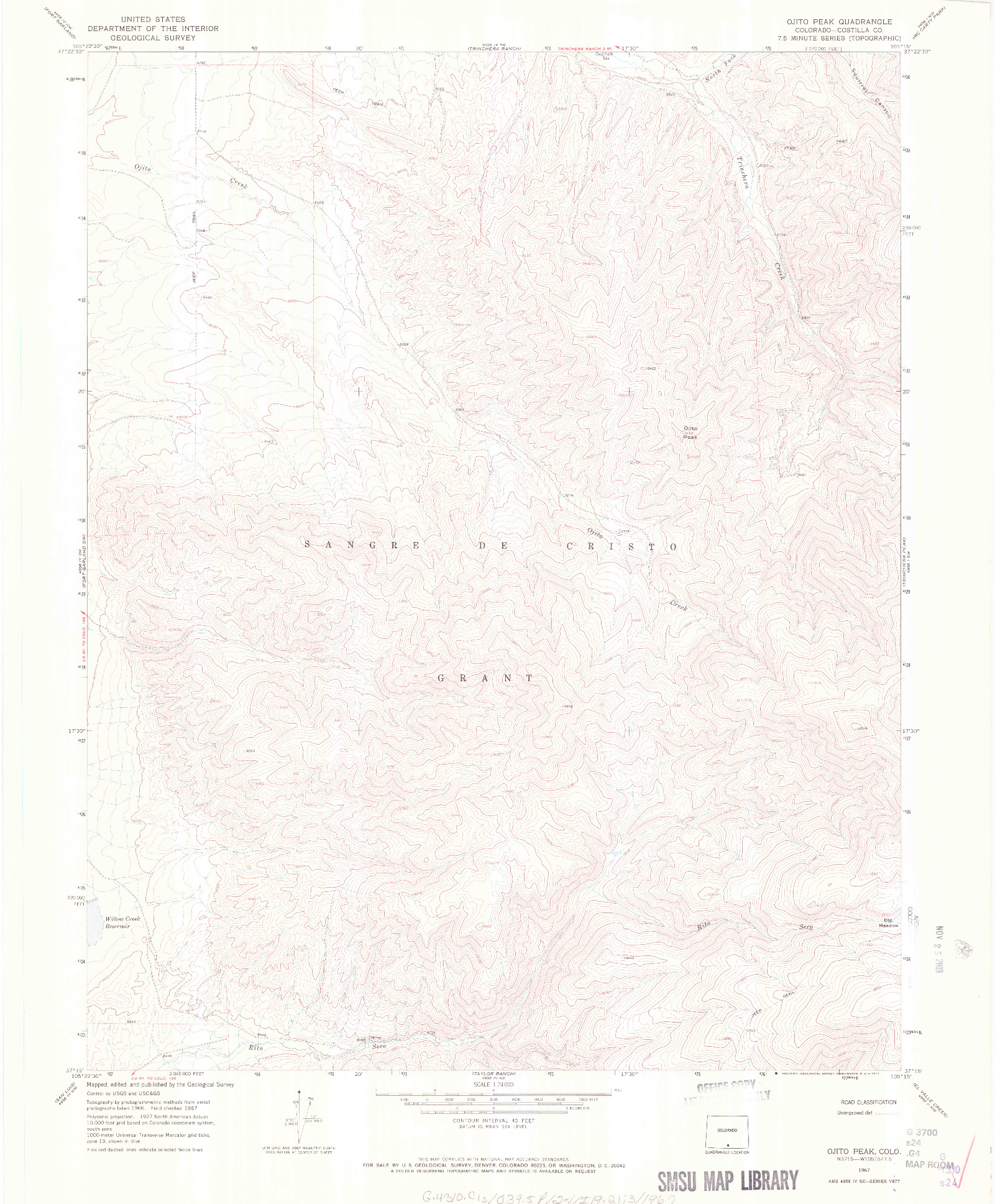 USGS 1:24000-SCALE QUADRANGLE FOR OJITO PEAK, CO 1967