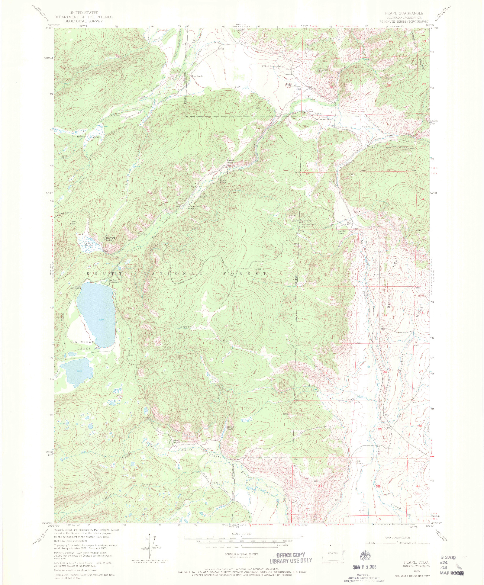 USGS 1:24000-SCALE QUADRANGLE FOR PEARL, CO 1955