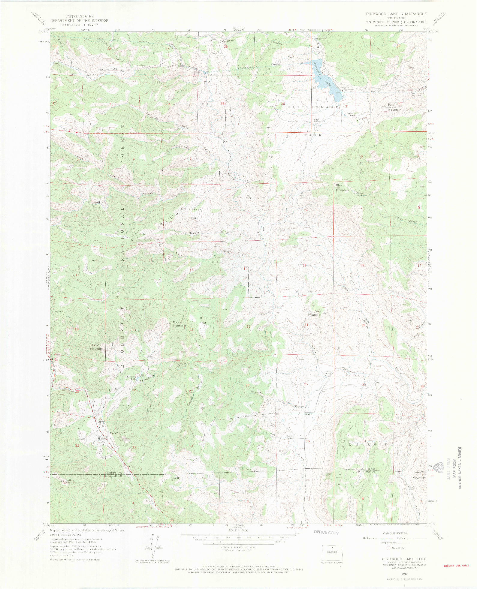 USGS 1:24000-SCALE QUADRANGLE FOR PINEWOOD LAKE, CO 1962