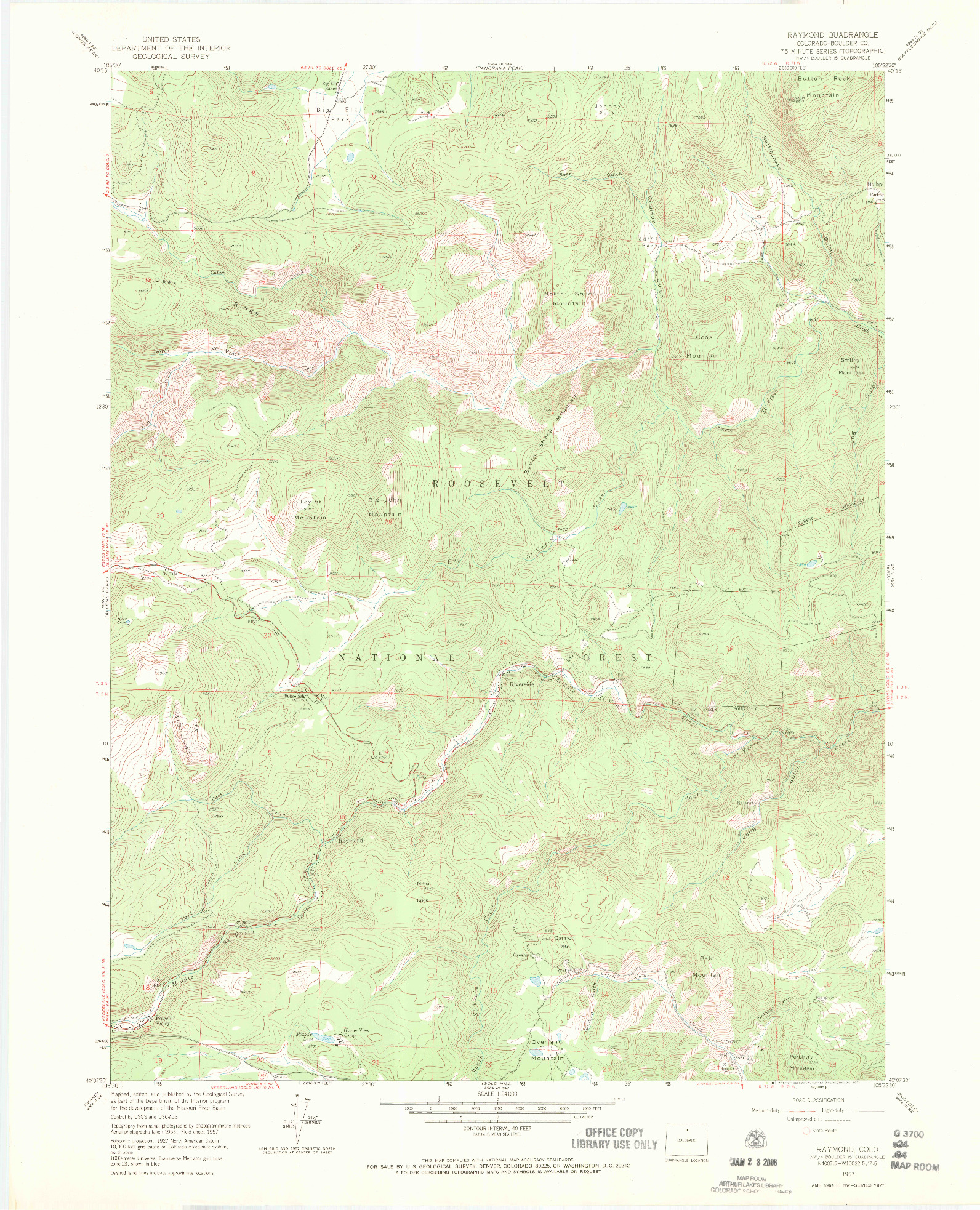 USGS 1:24000-SCALE QUADRANGLE FOR RAYMOND, CO 1957