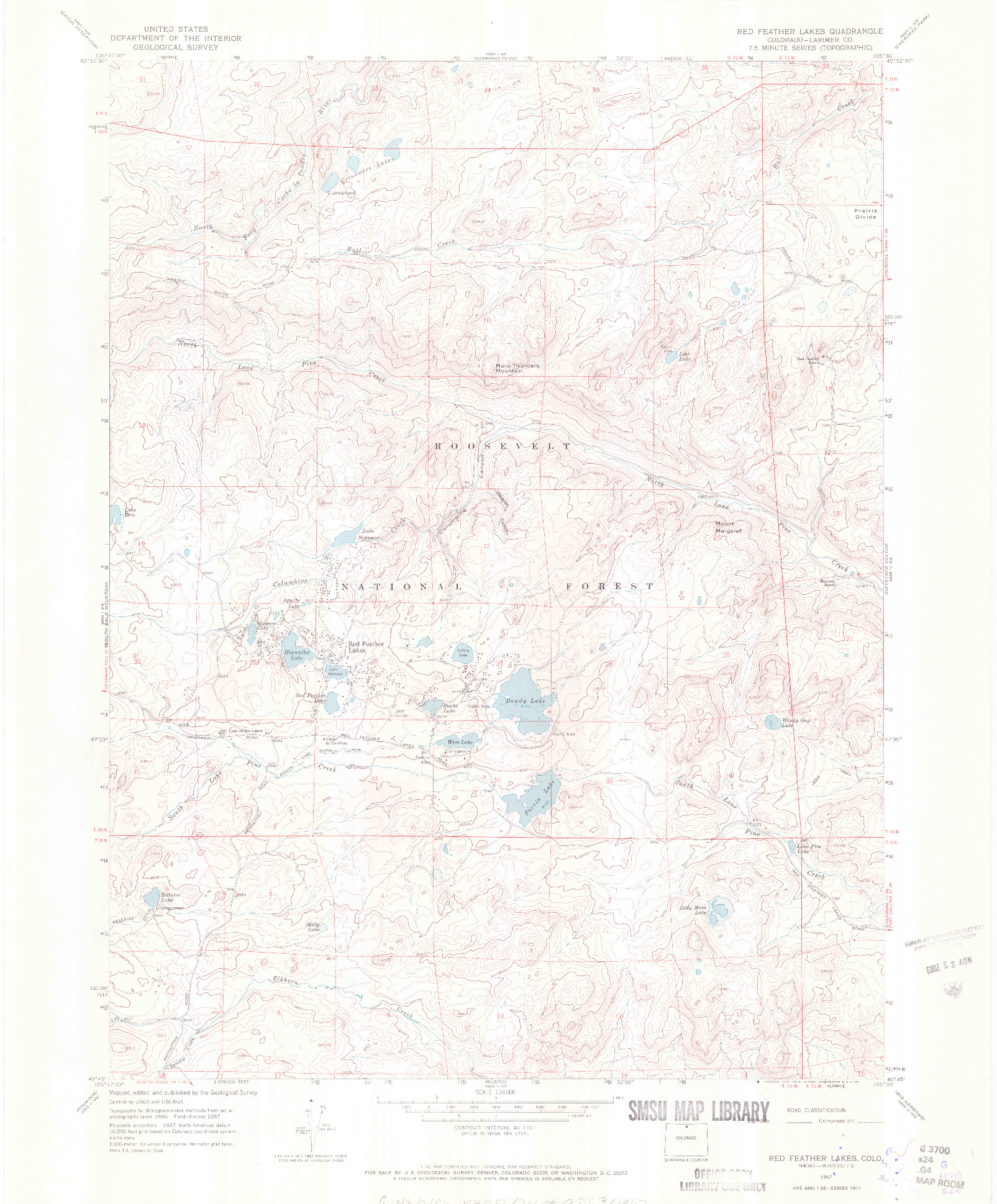 USGS 1:24000-SCALE QUADRANGLE FOR RED FEATHER LAKES, CO 1967
