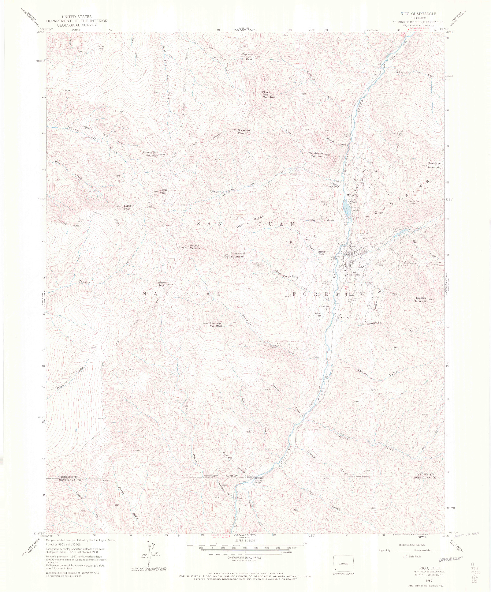 USGS 1:24000-SCALE QUADRANGLE FOR RICO, CO 1960